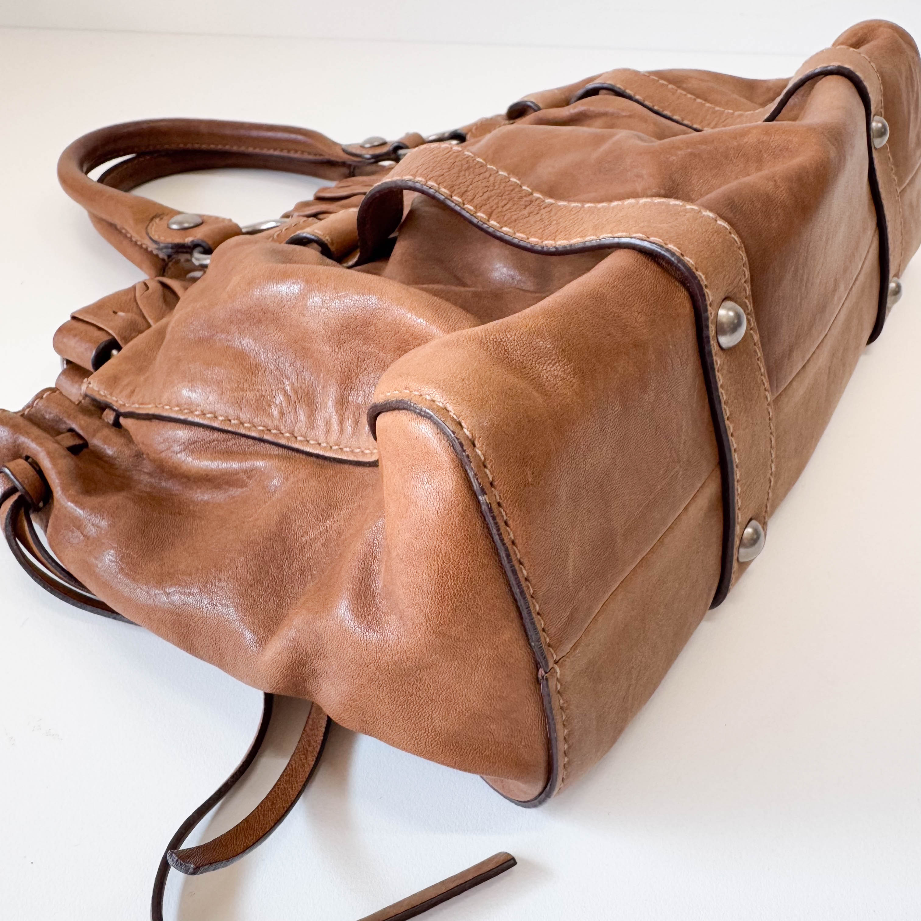 Vitello Brown Leather Handle Bag