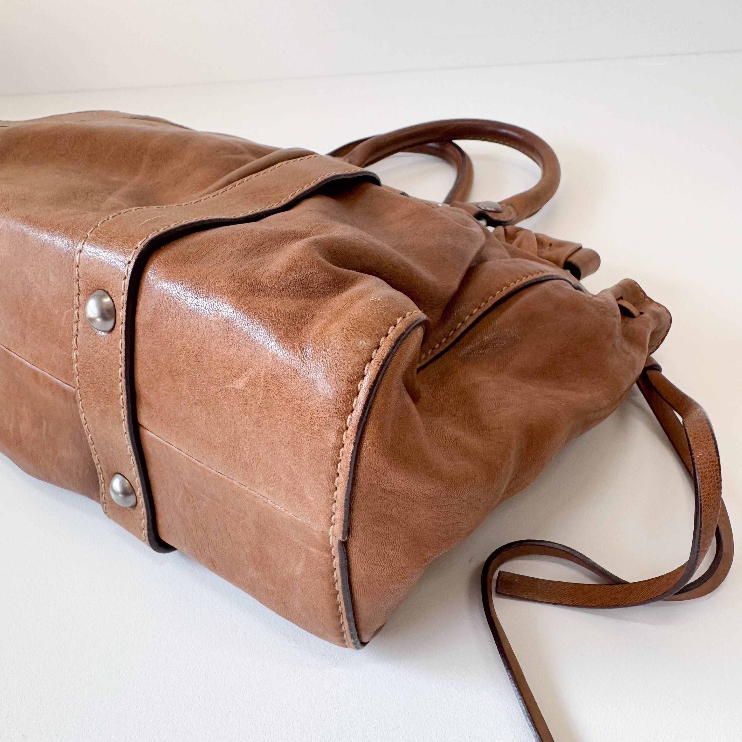 Vitello Brown Leather Handle Bag