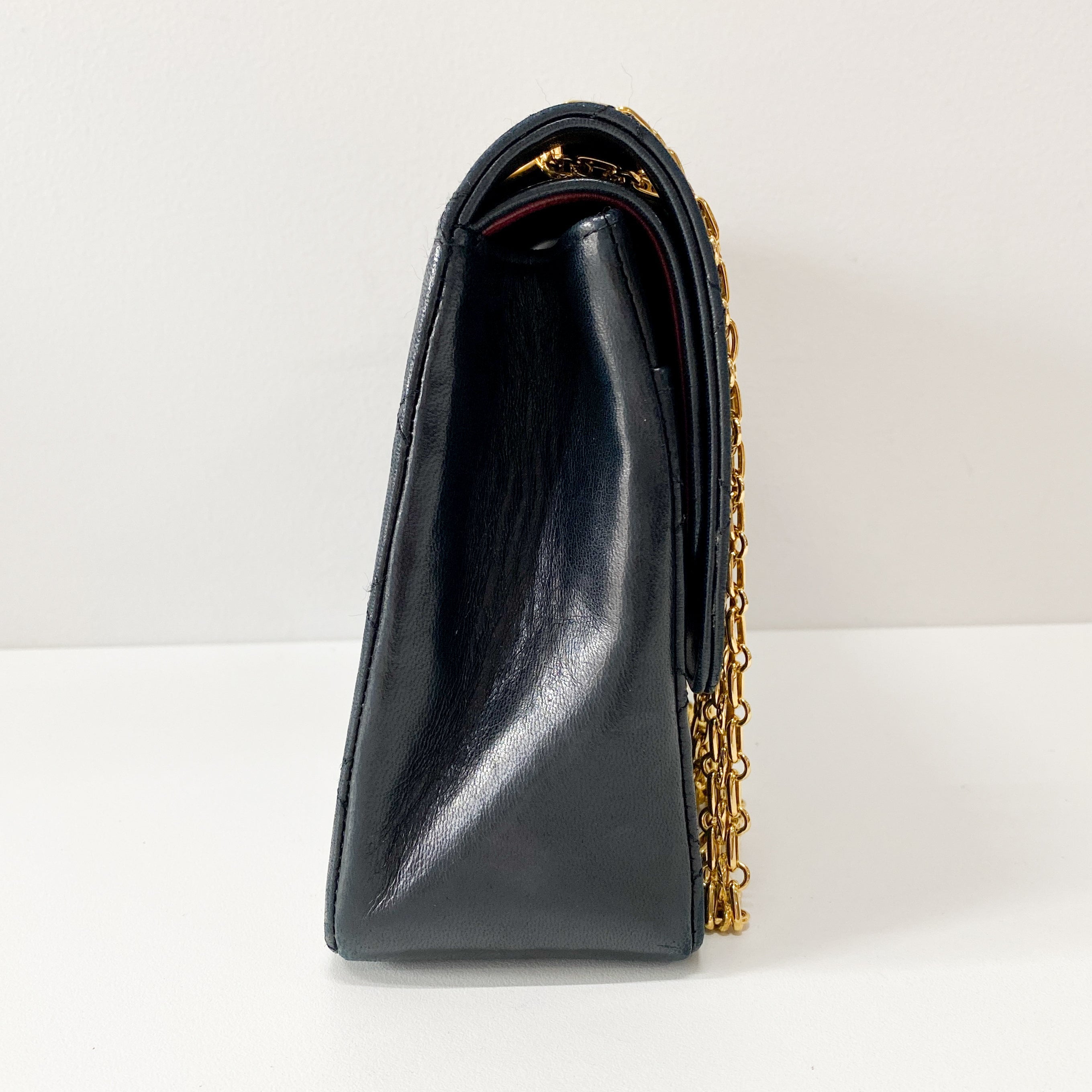 Classic Double Flap Black Matelassé Lambskin Leather Shoulder Bag