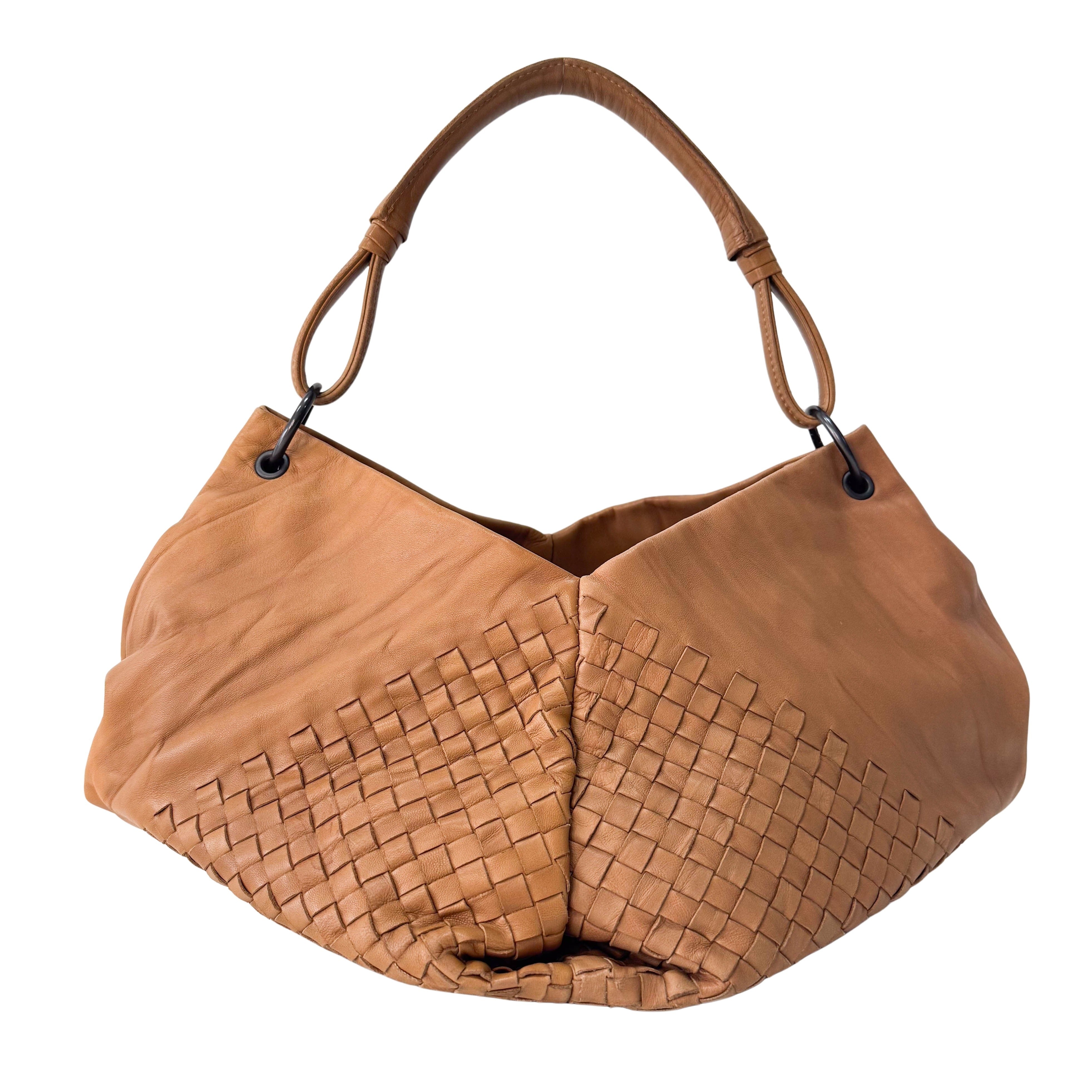 Caramel Brown Intrecciato Shoulder Bag