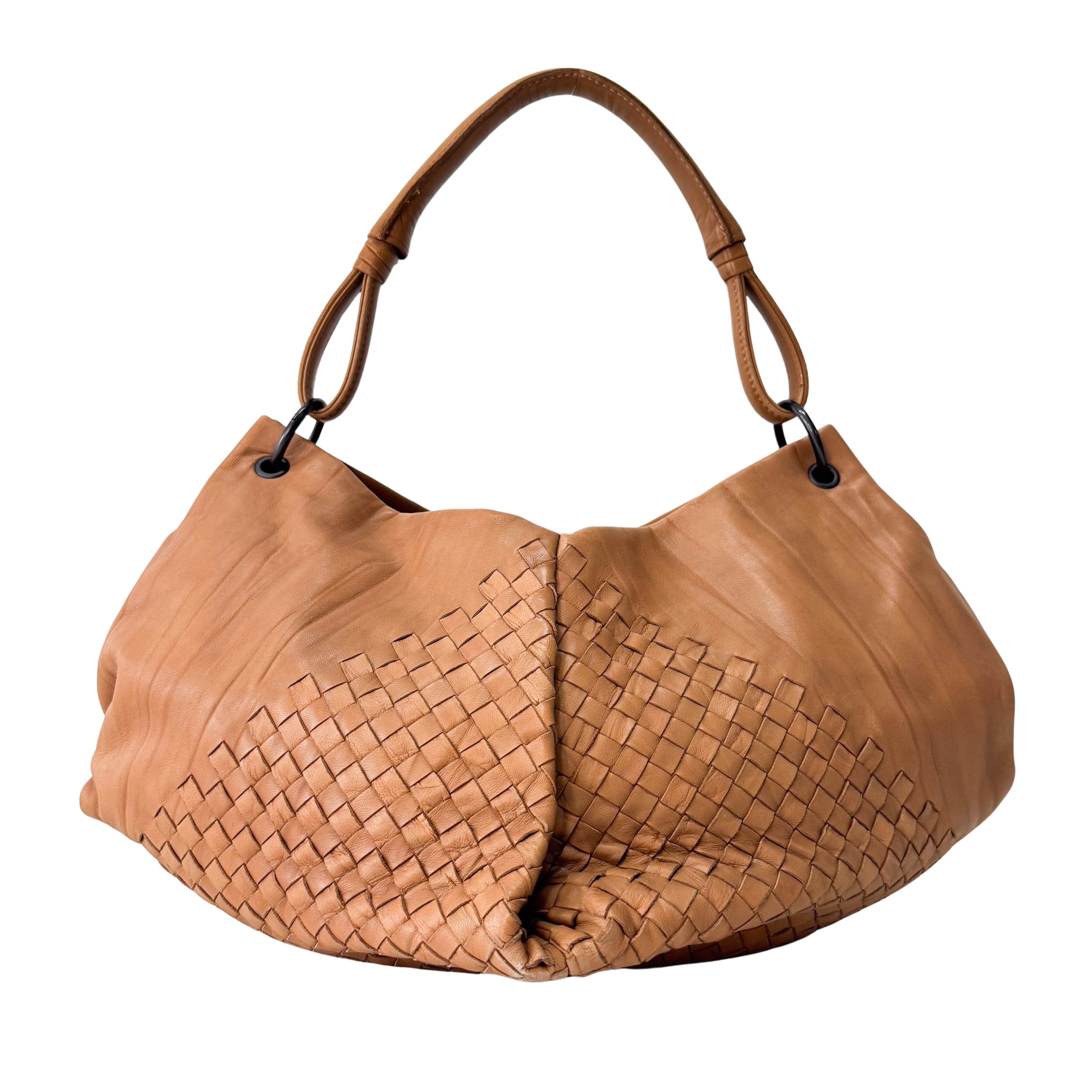 Caramel Brown Intrecciato Shoulder Bag