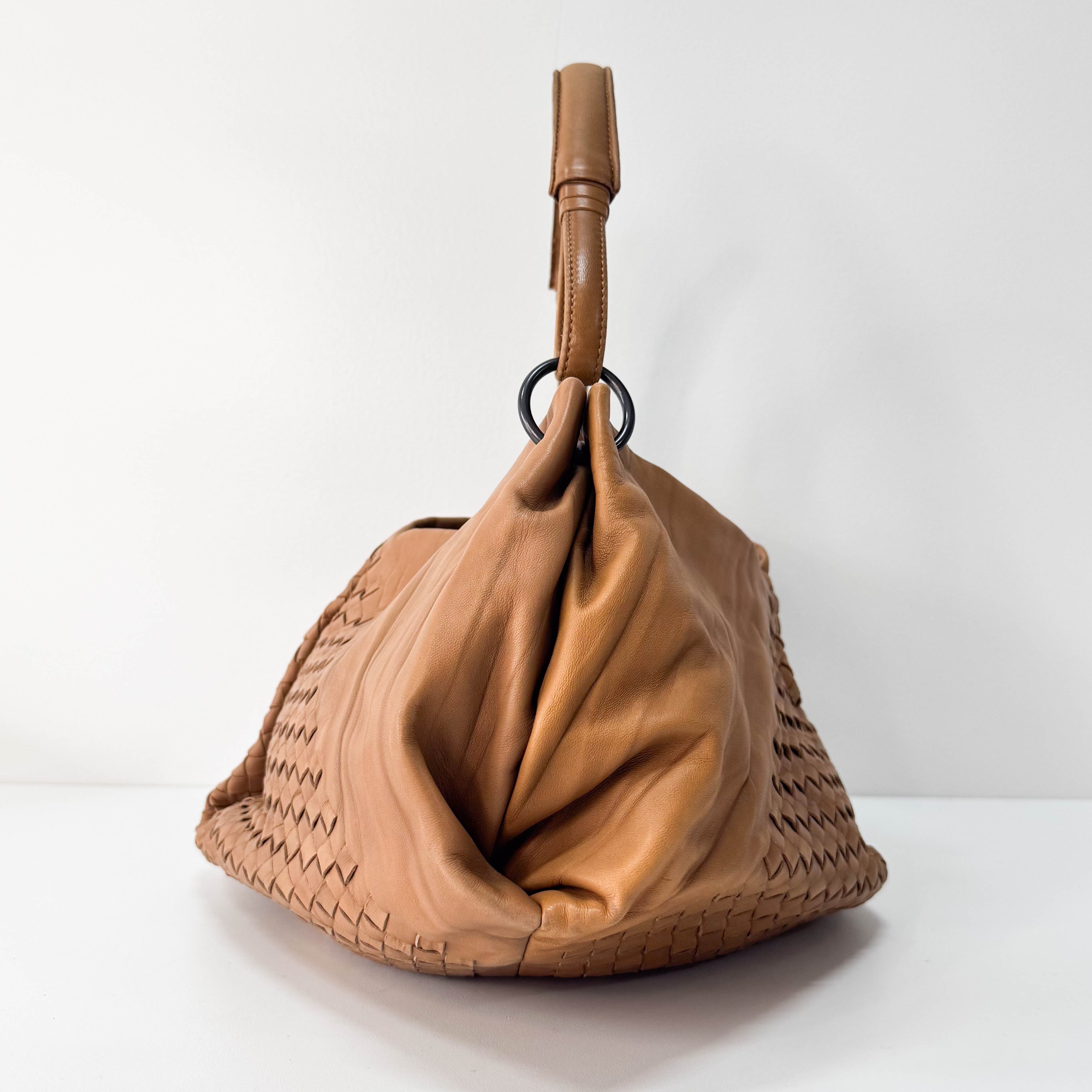 Caramel Brown Intrecciato Shoulder Bag