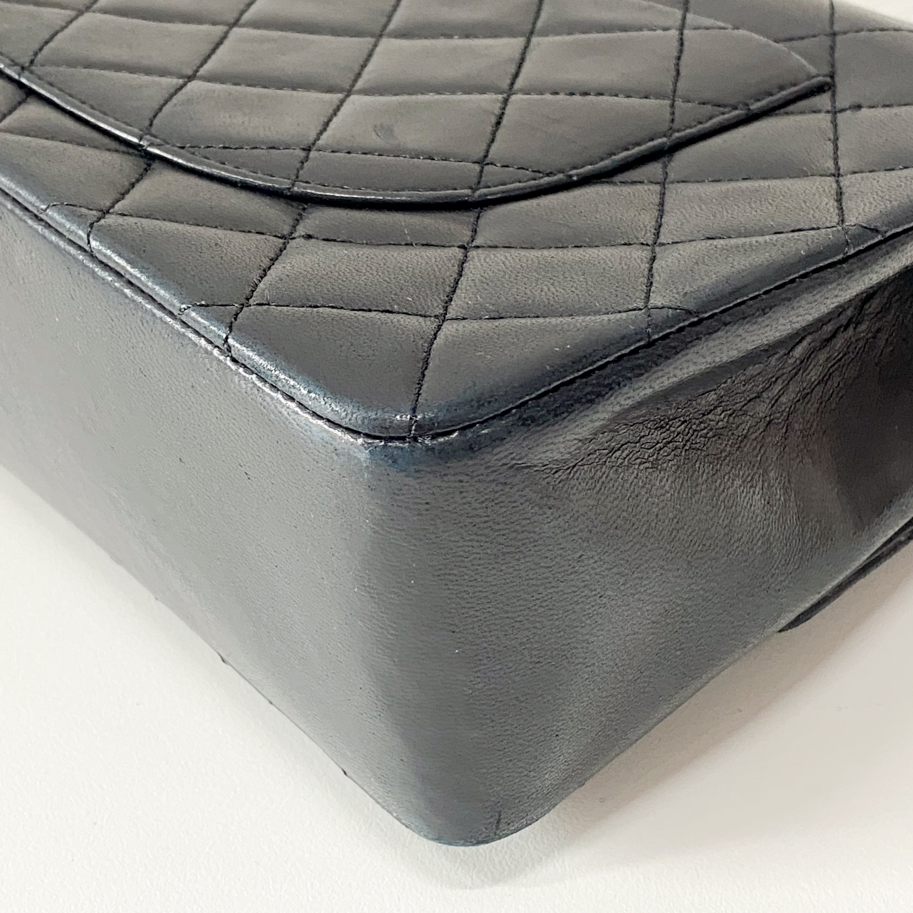 Classic Double Flap Black Matelassé Lambskin Leather Shoulder Bag