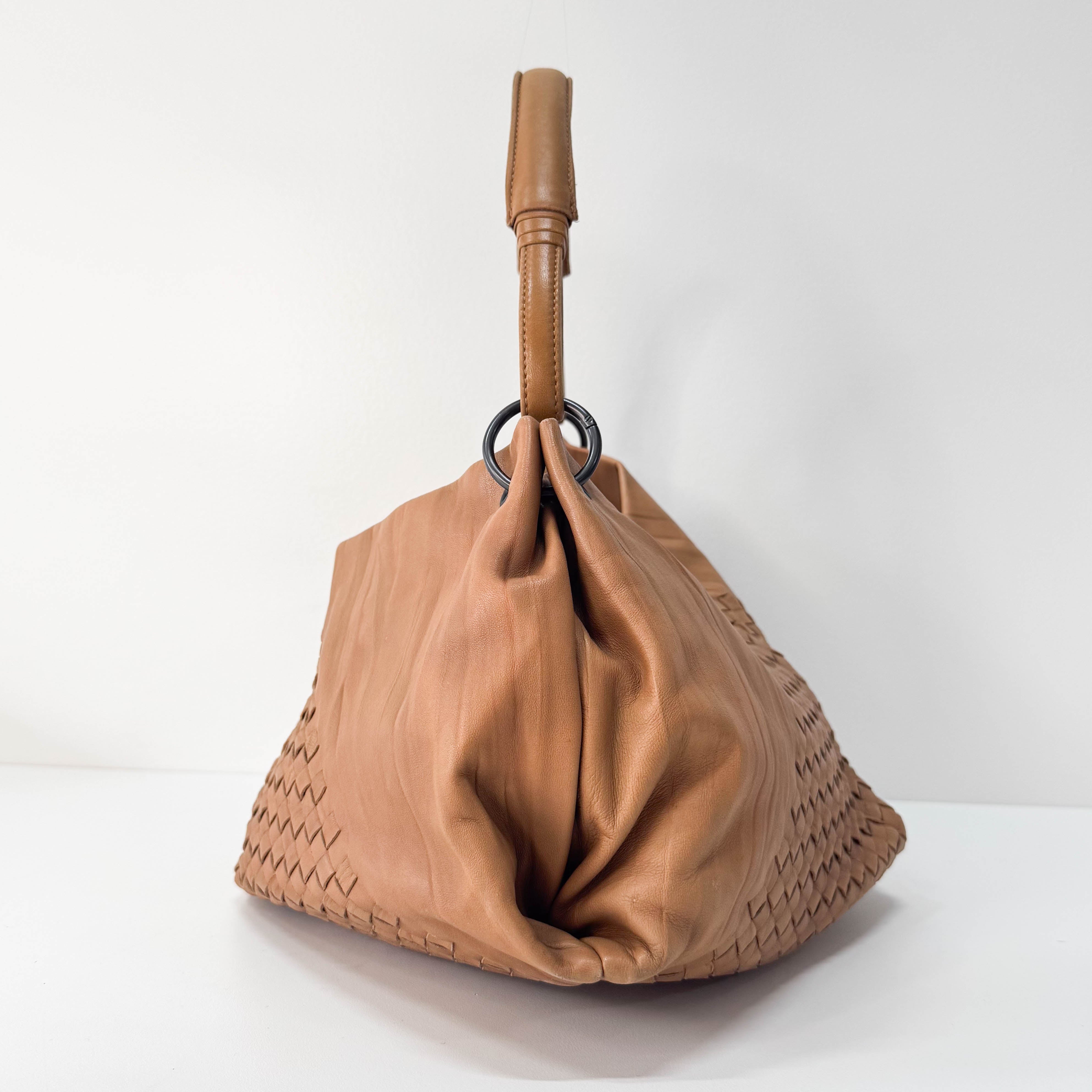 Caramel Brown Intrecciato Shoulder Bag