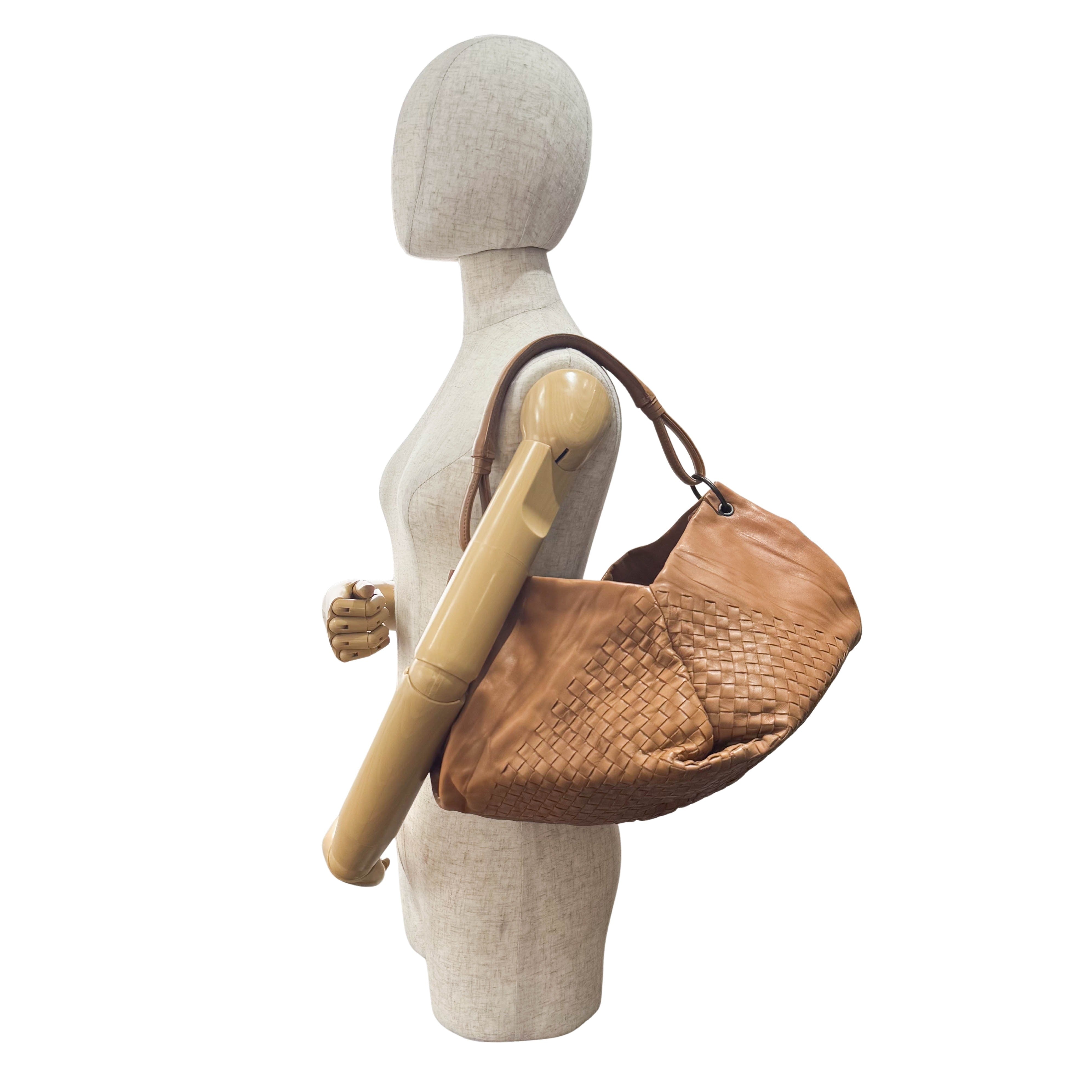 Caramel Brown Intrecciato Shoulder Bag