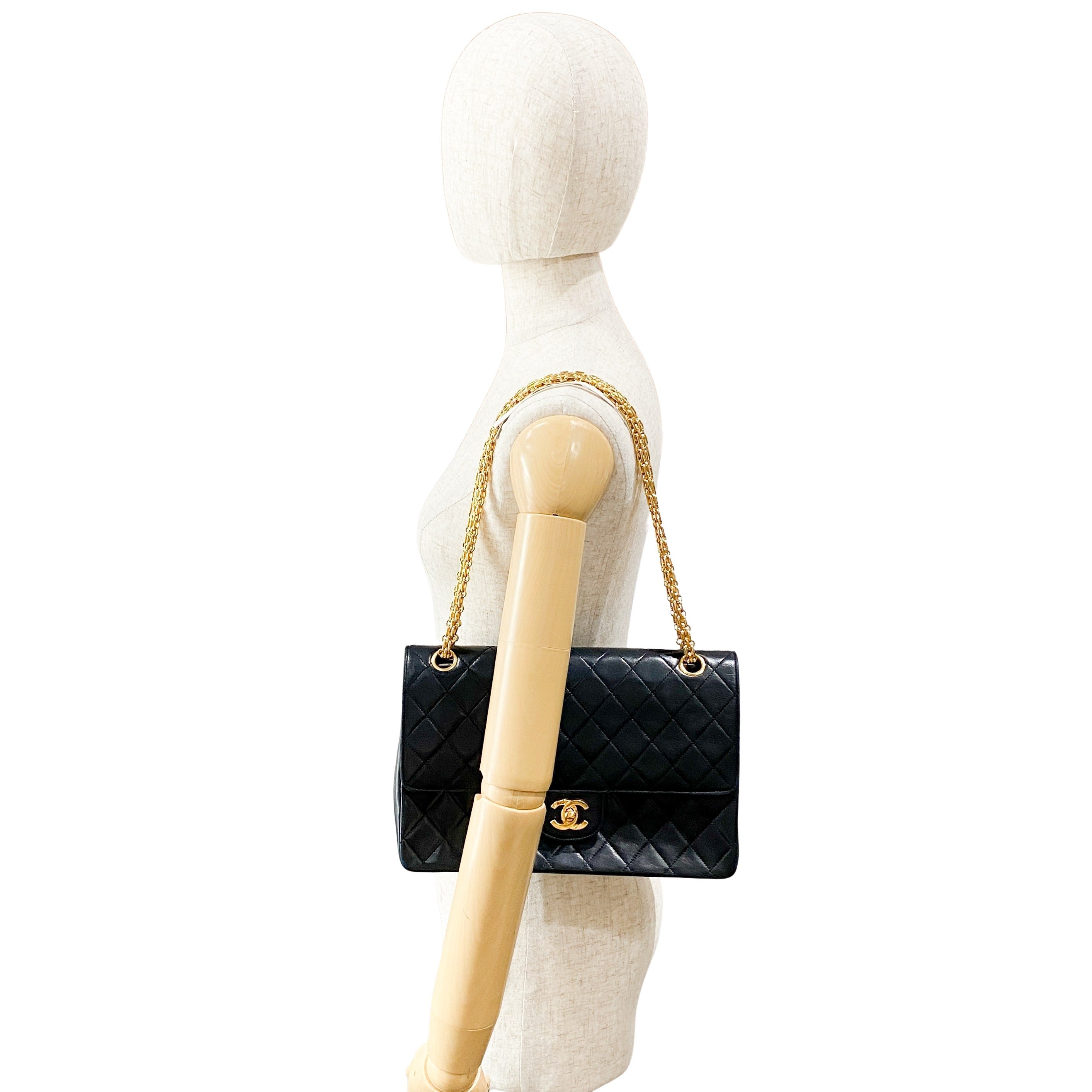 Classic Double Flap Black Matelassé Lambskin Leather Shoulder Bag