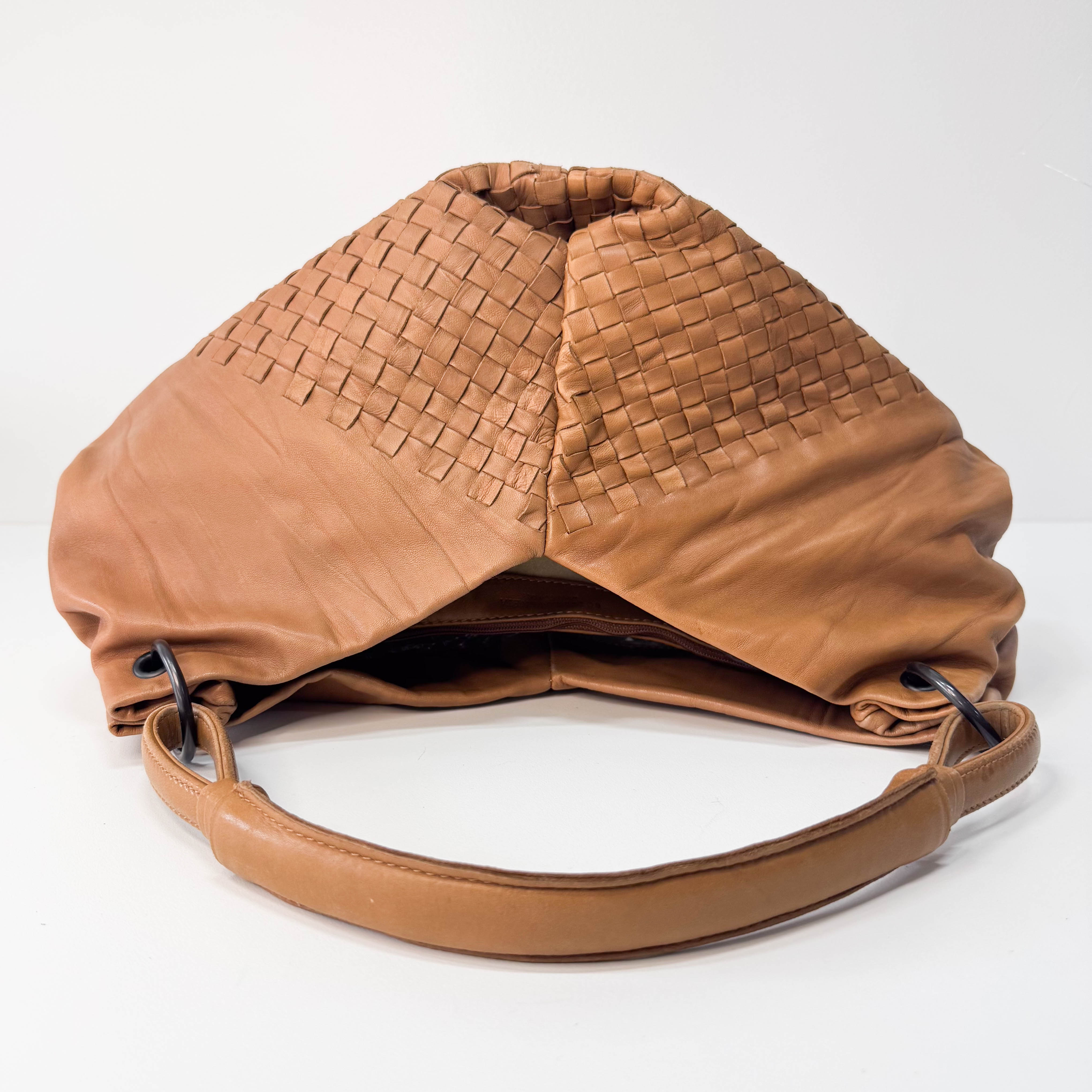 Caramel Brown Intrecciato Shoulder Bag