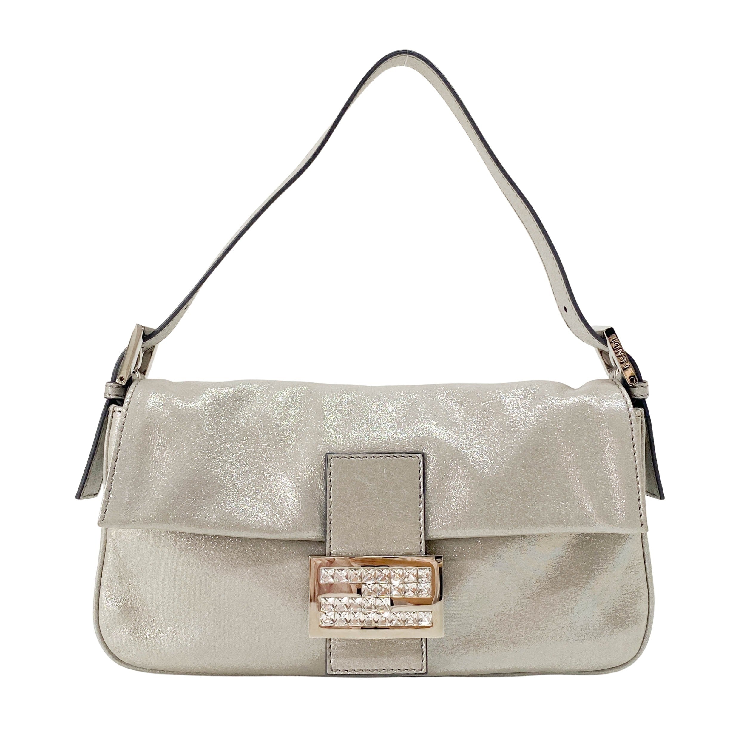 Baguette Glitter Grey Nappa Leather Shoulder Bag