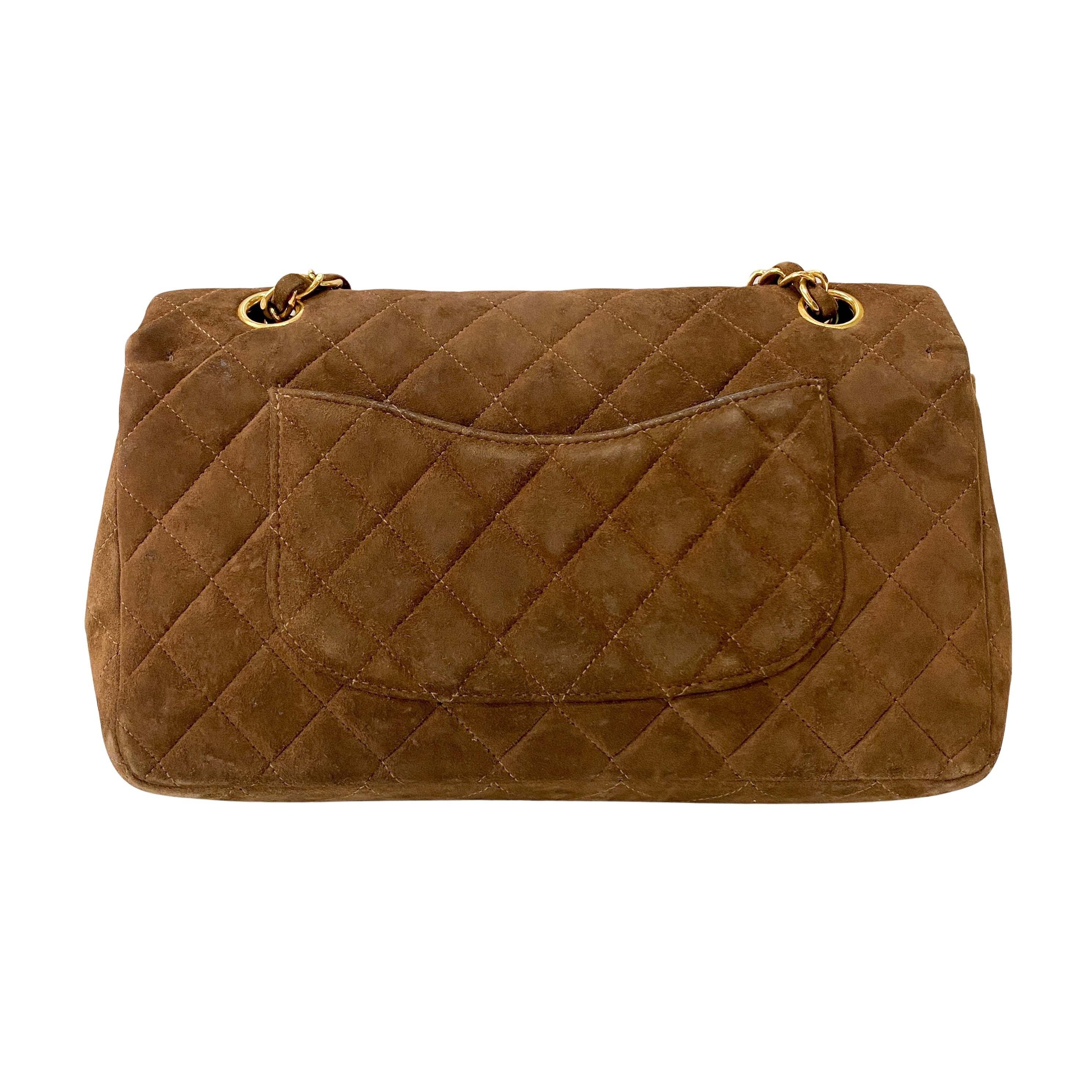 Classic Double Flap Small Brown Suede Shoulder Bag