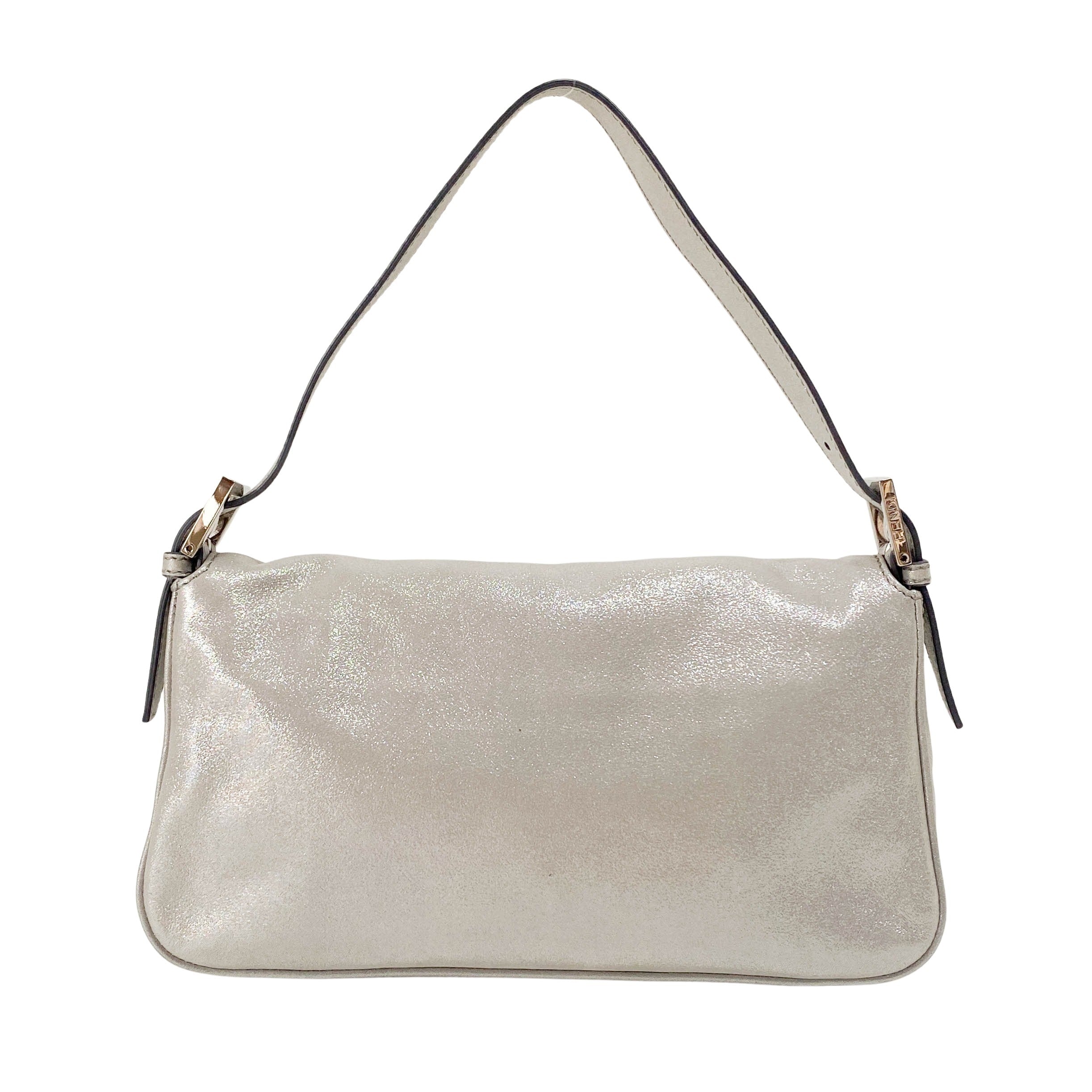 Baguette Glitter Grey Nappa Leather Shoulder Bag
