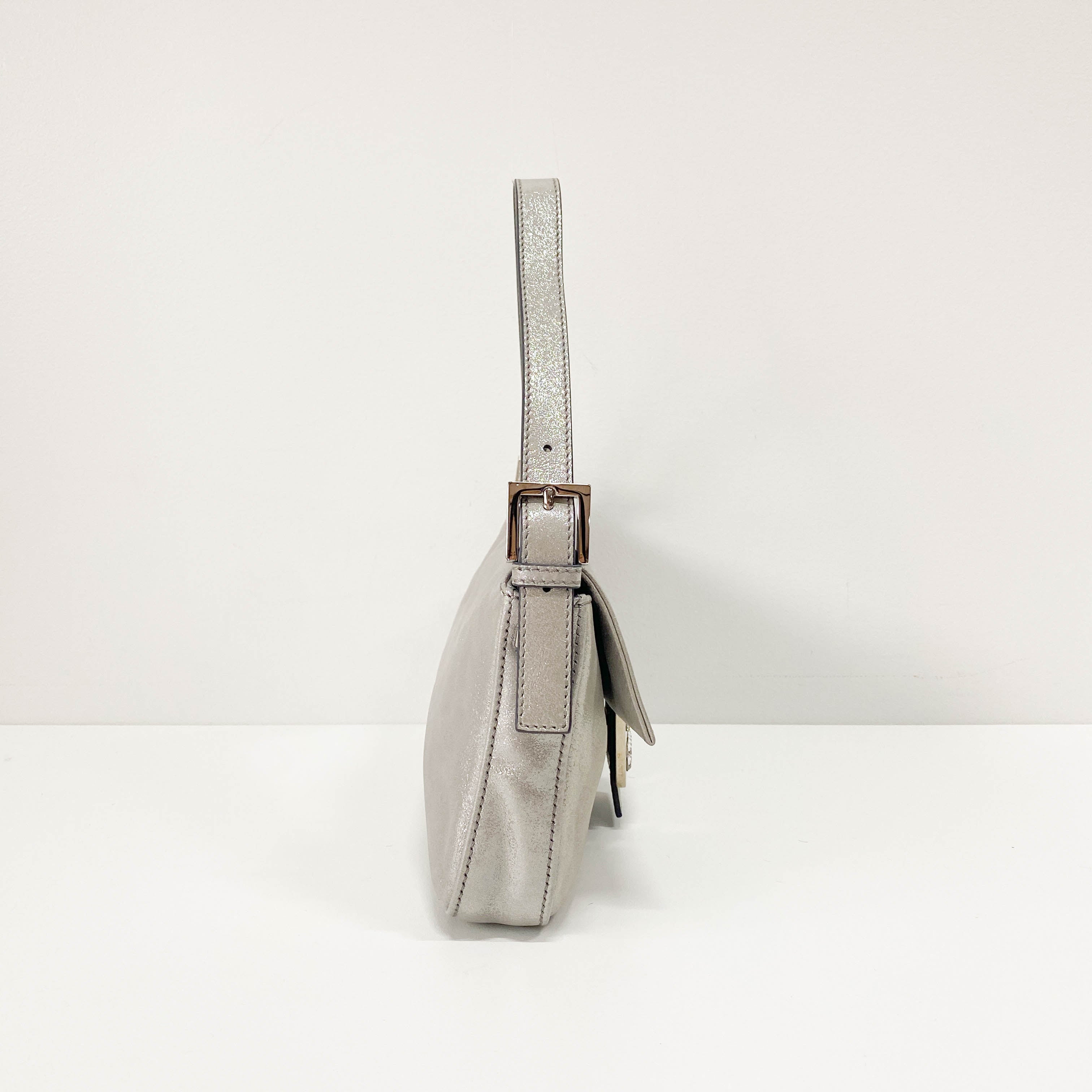 Baguette Glitter Grey Nappa Leather Shoulder Bag