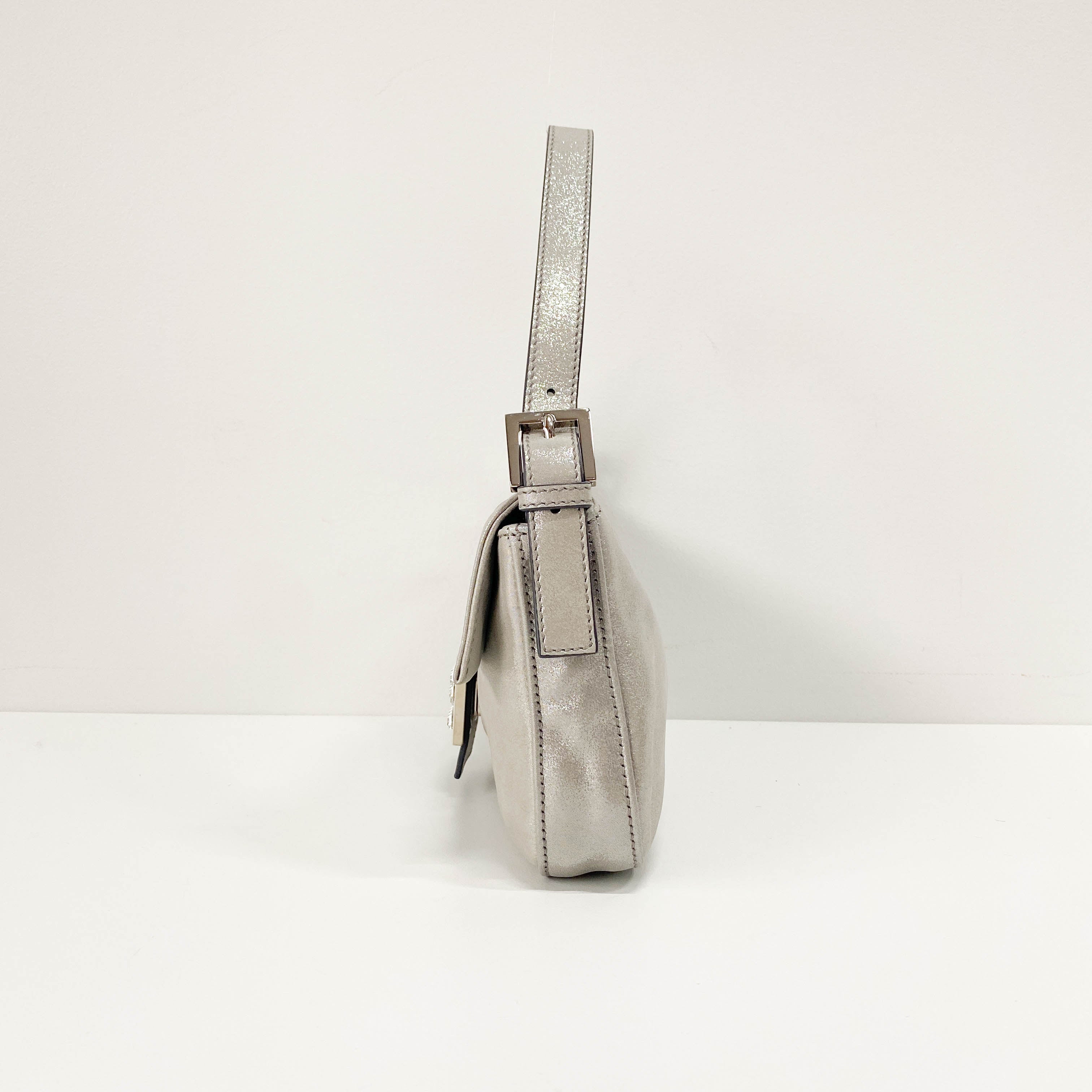Baguette Glitter Grey Nappa Leather Shoulder Bag