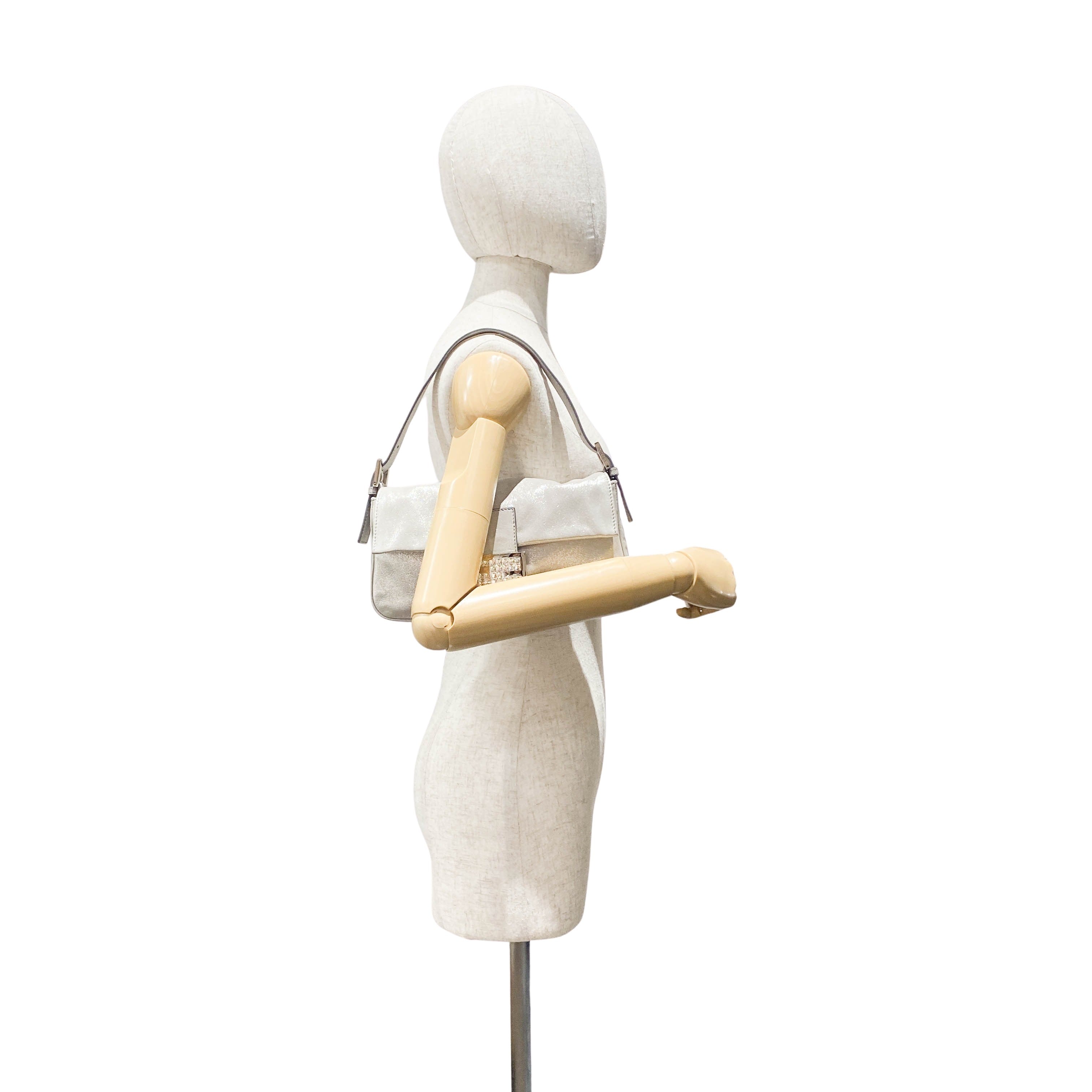 Baguette Glitter Grey Nappa Leather Shoulder Bag