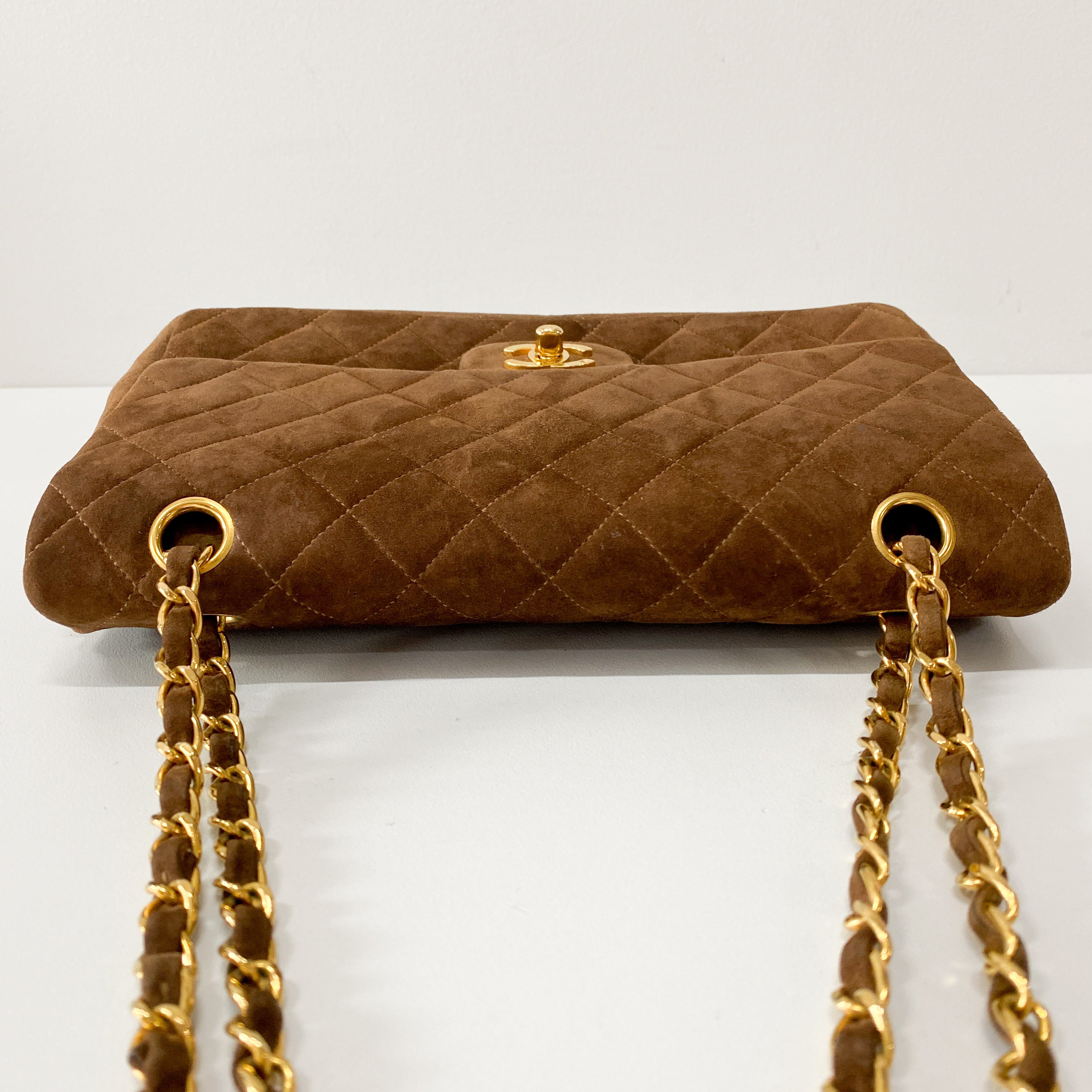 Classic Double Flap Small Brown Suede Shoulder Bag