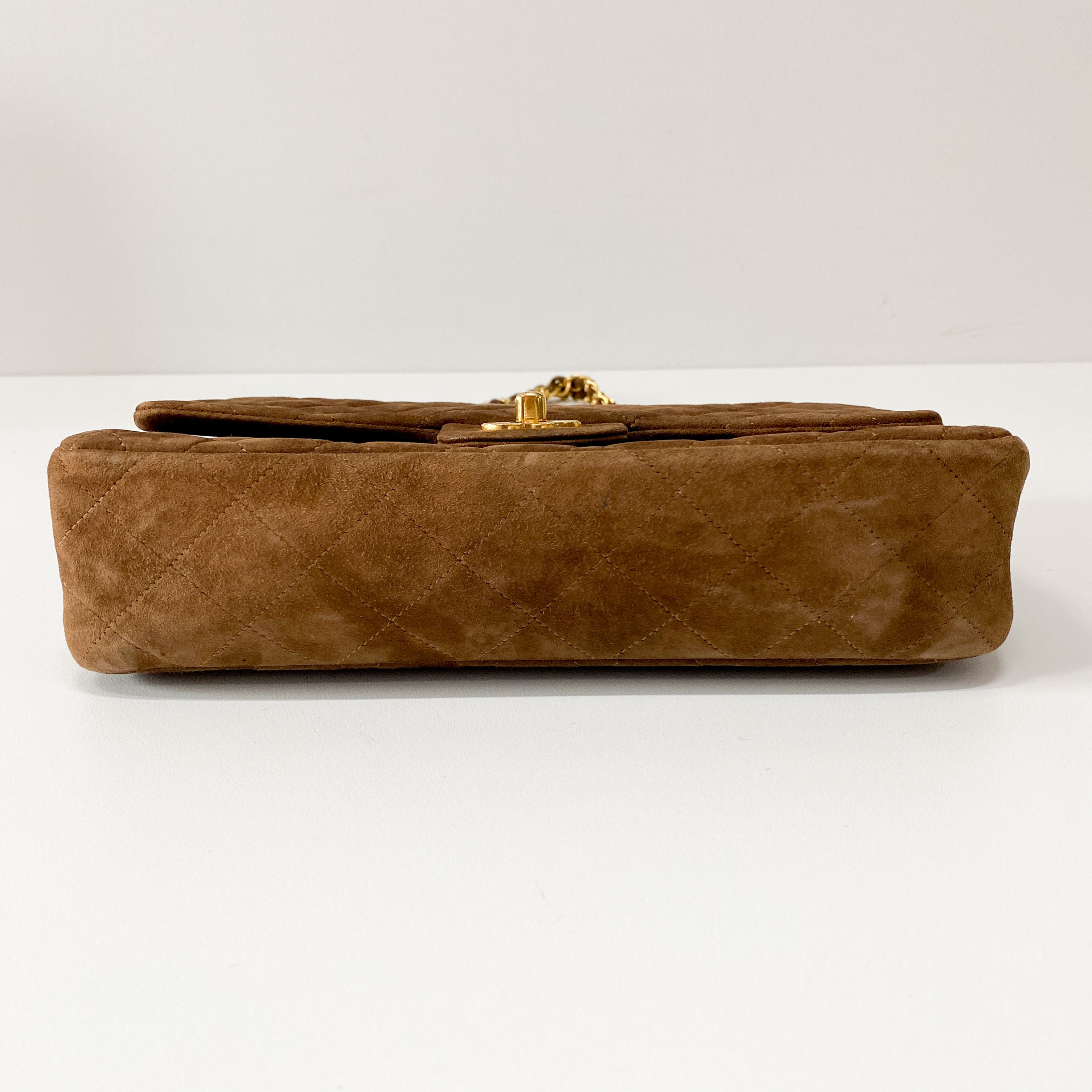 Classic Double Flap Small Brown Suede Shoulder Bag