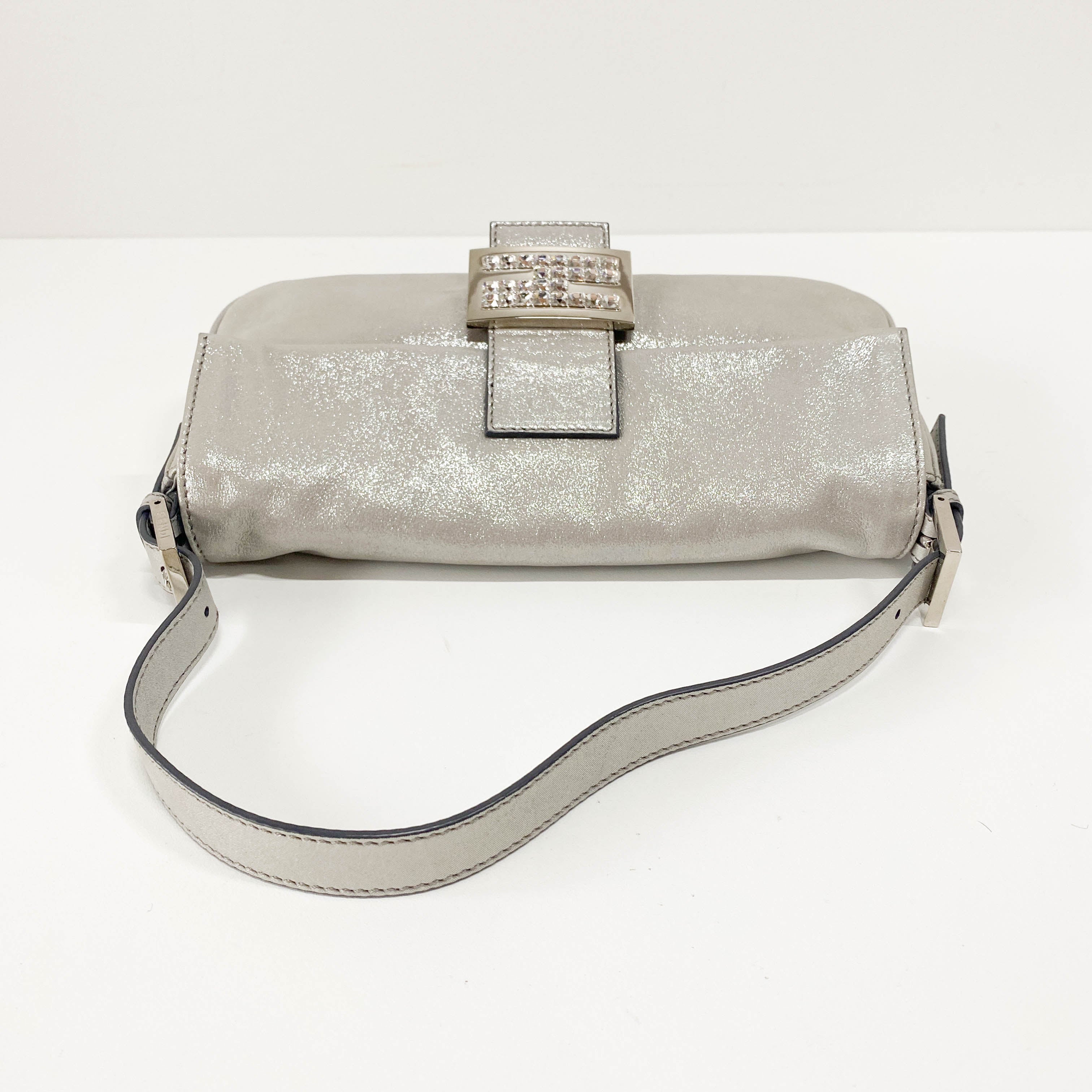 Baguette Glitter Grey Nappa Leather Shoulder Bag