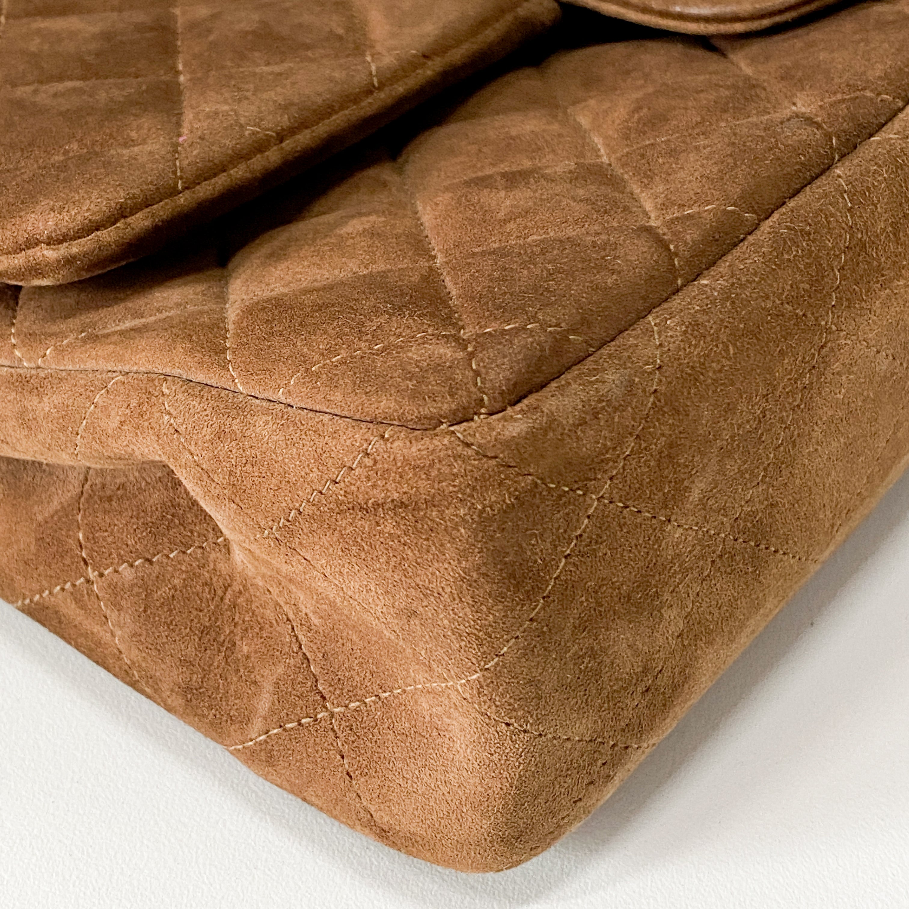 Classic Double Flap Small Brown Suede Shoulder Bag