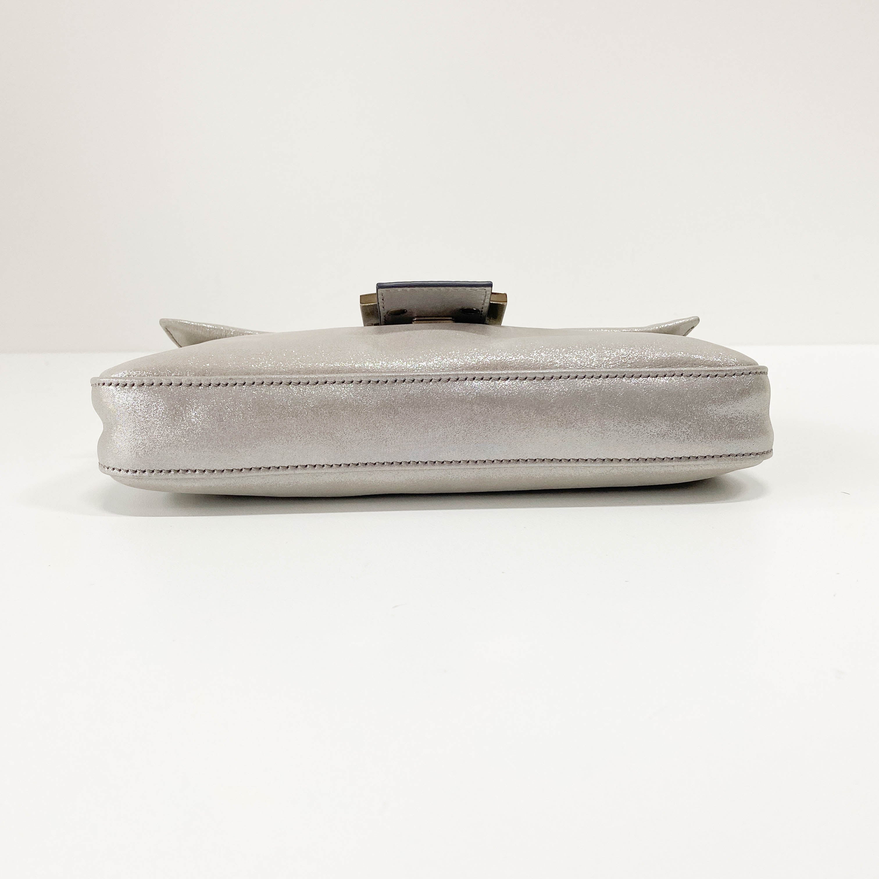 Baguette Glitter Grey Nappa Leather Shoulder Bag