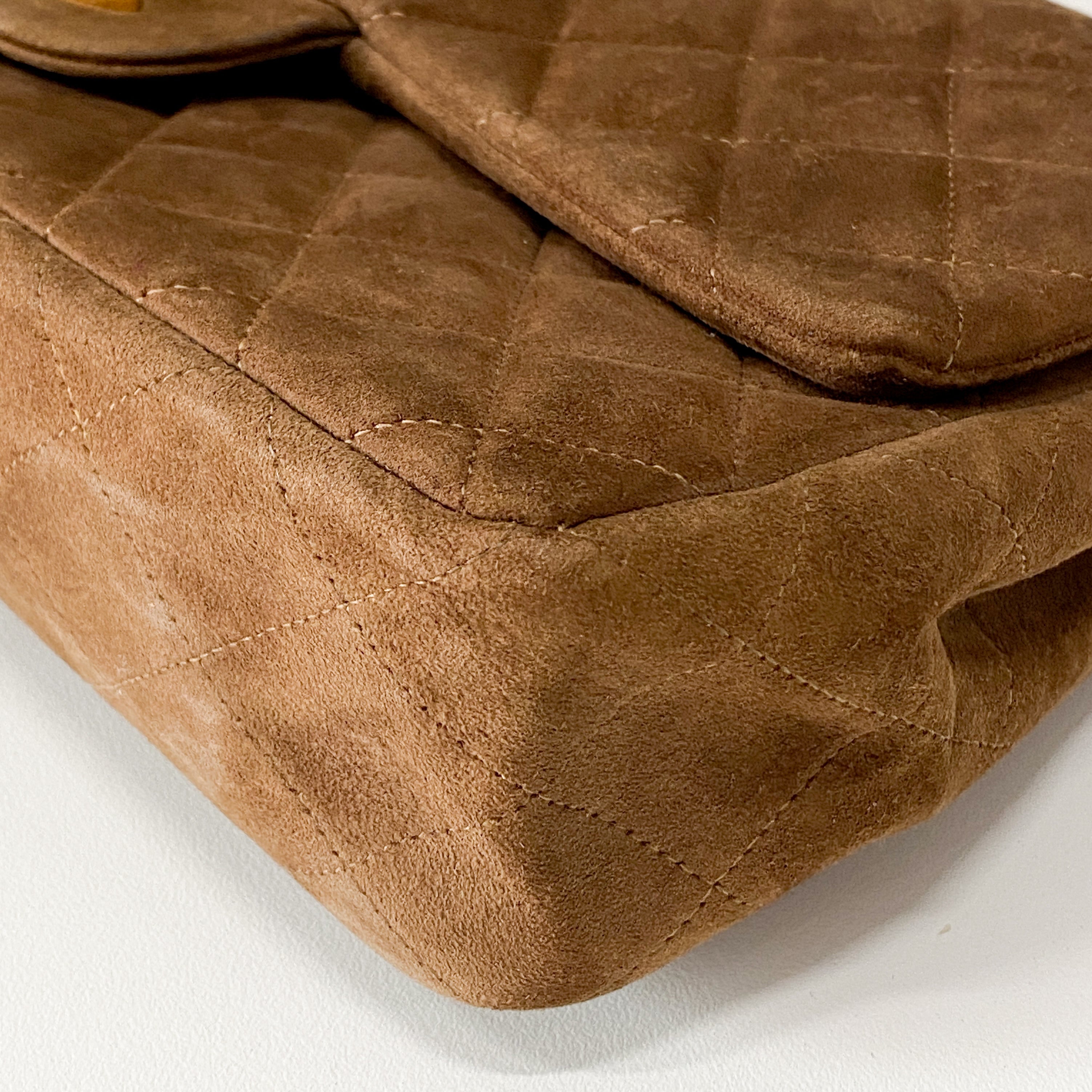 Classic Double Flap Small Brown Suede Shoulder Bag