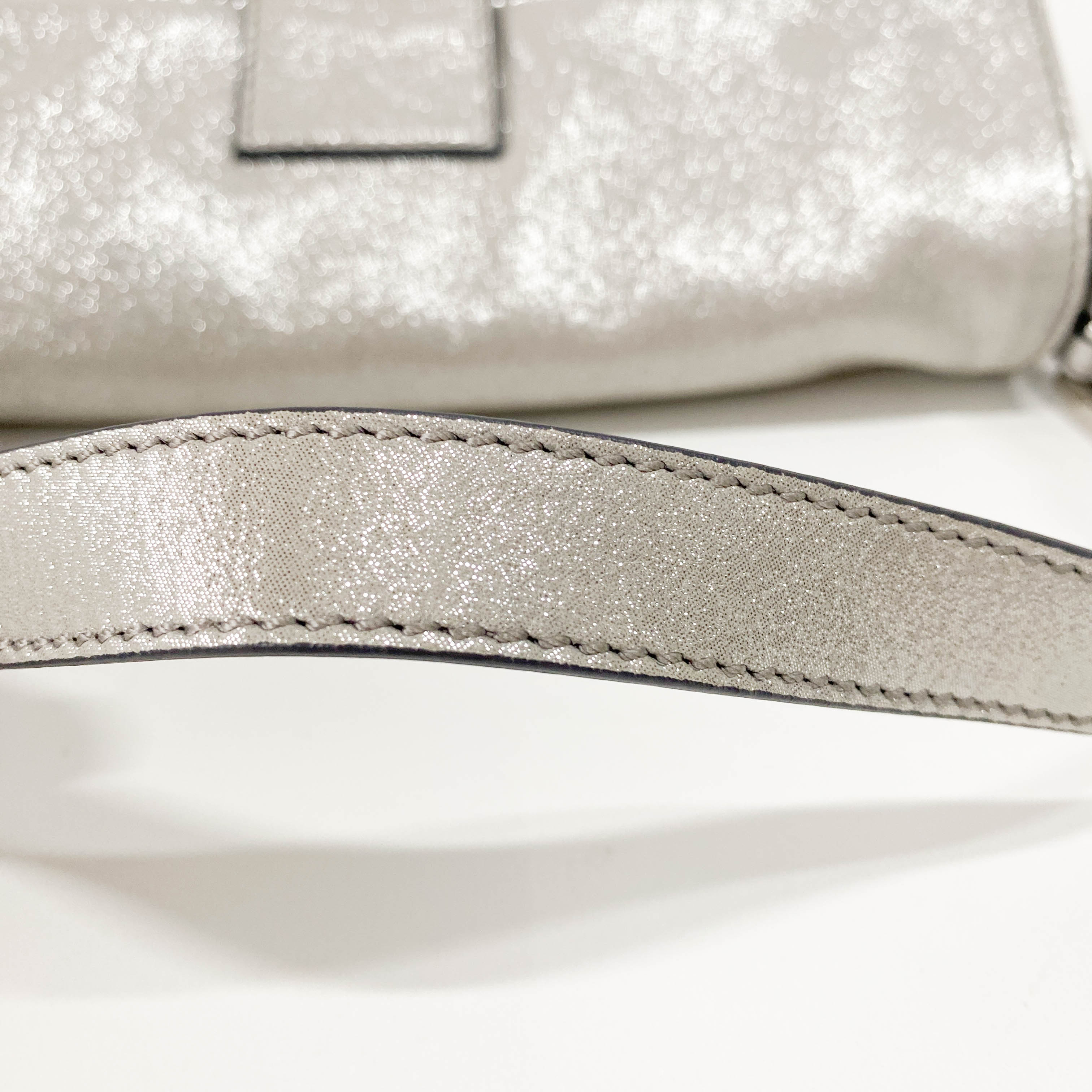 Baguette Glitter Grey Nappa Leather Shoulder Bag