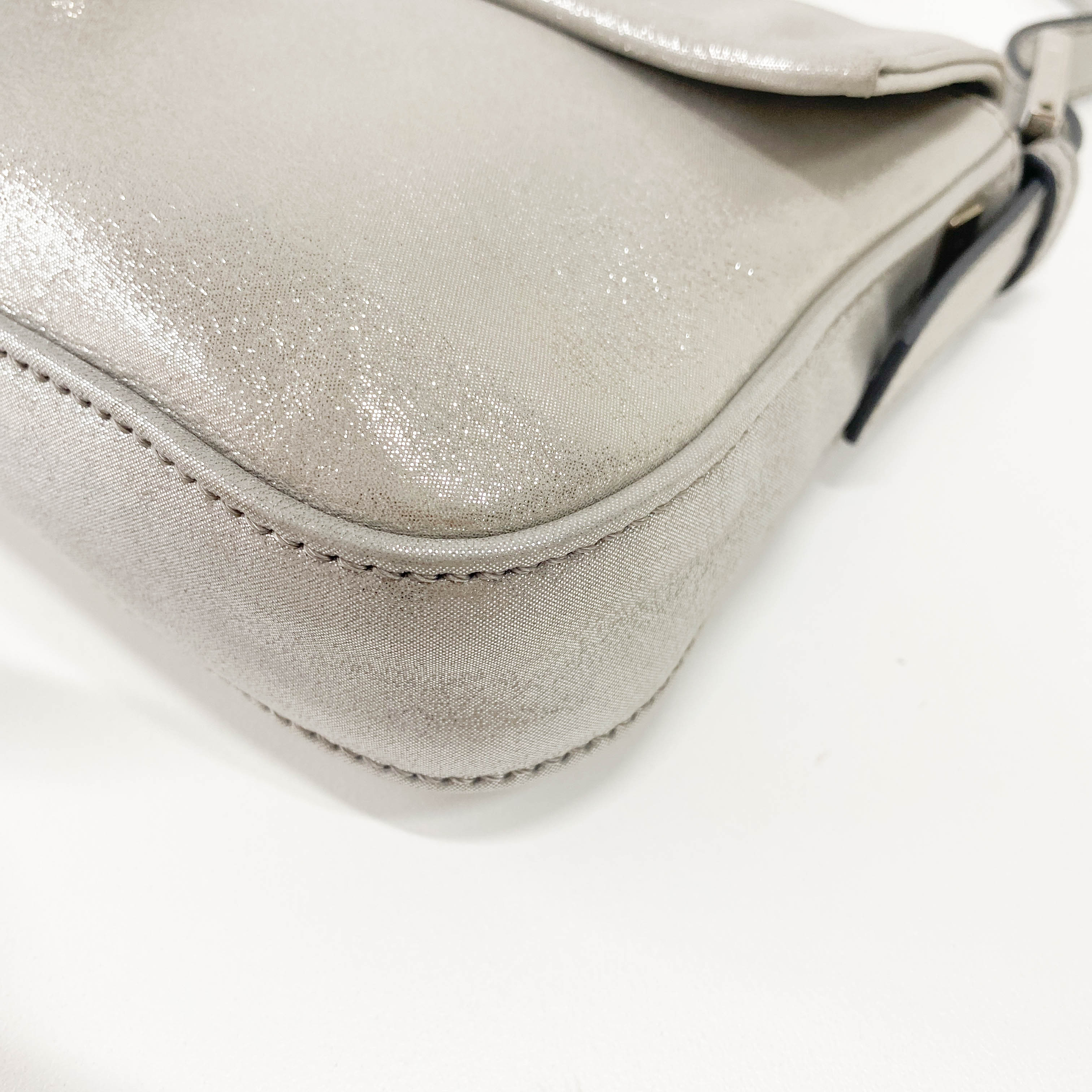 Baguette Glitter Grey Nappa Leather Shoulder Bag