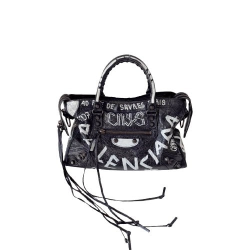 Graffiti The City Black Leather Hand Bag