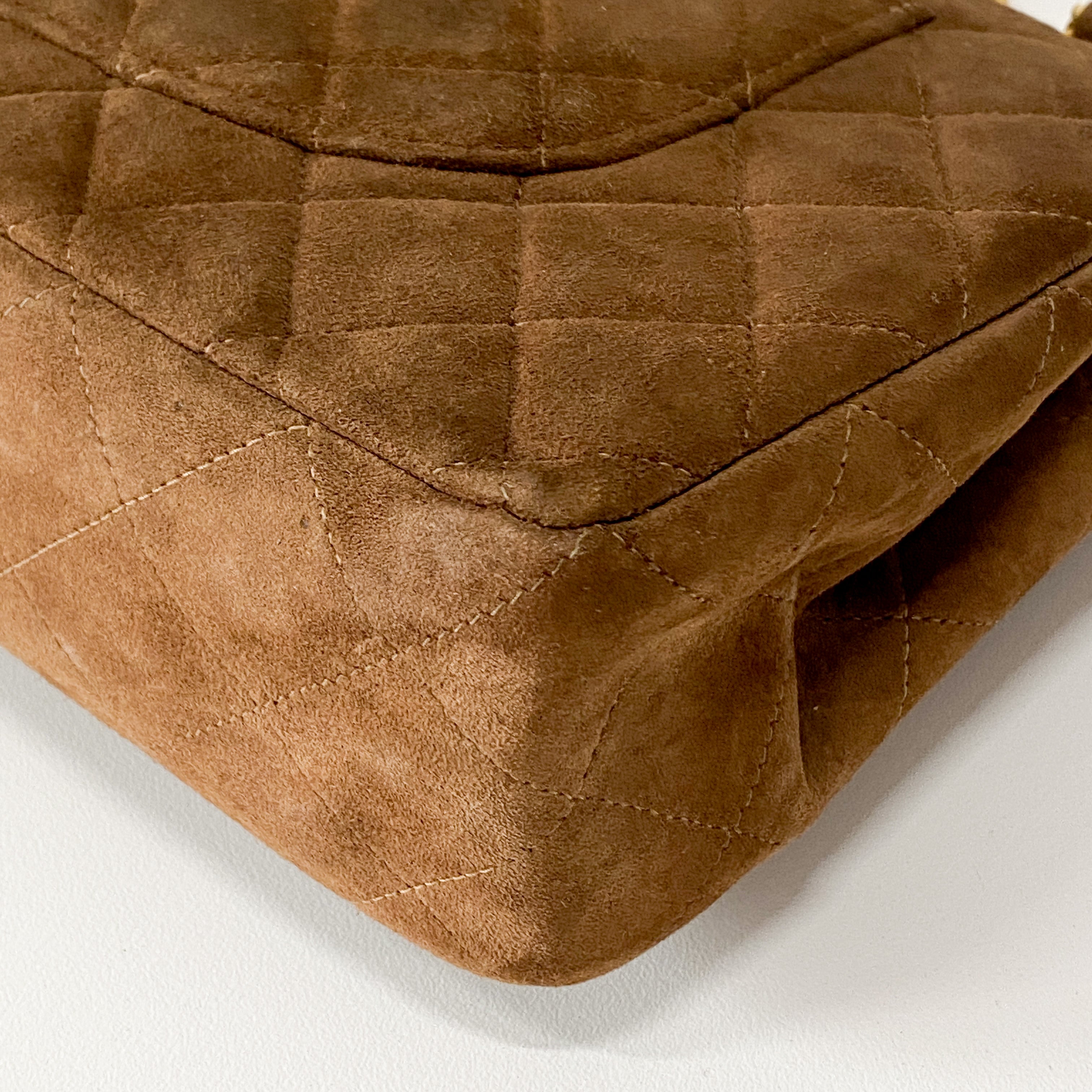 Classic Double Flap Small Brown Suede Shoulder Bag