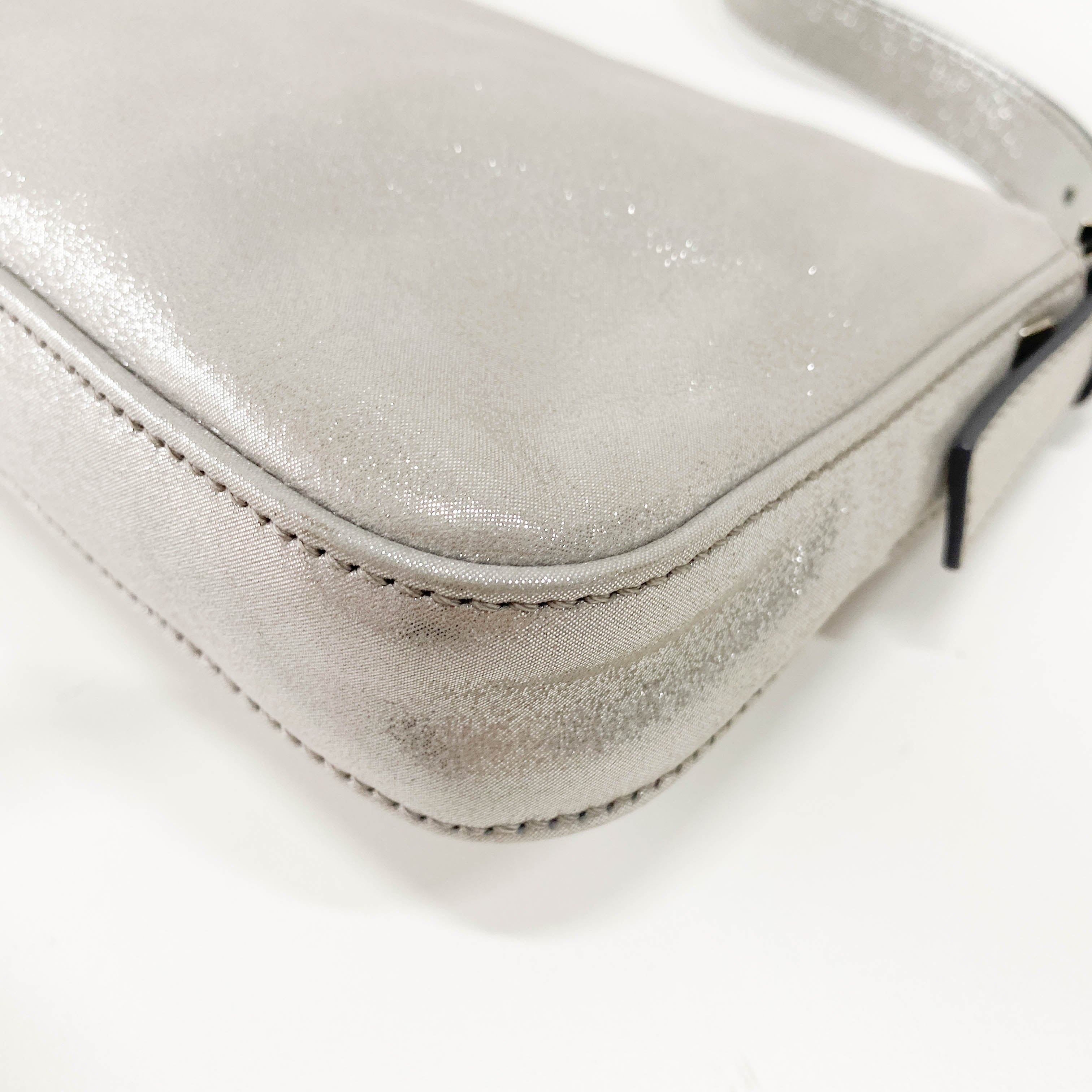 Baguette Glitter Grey Nappa Leather Shoulder Bag