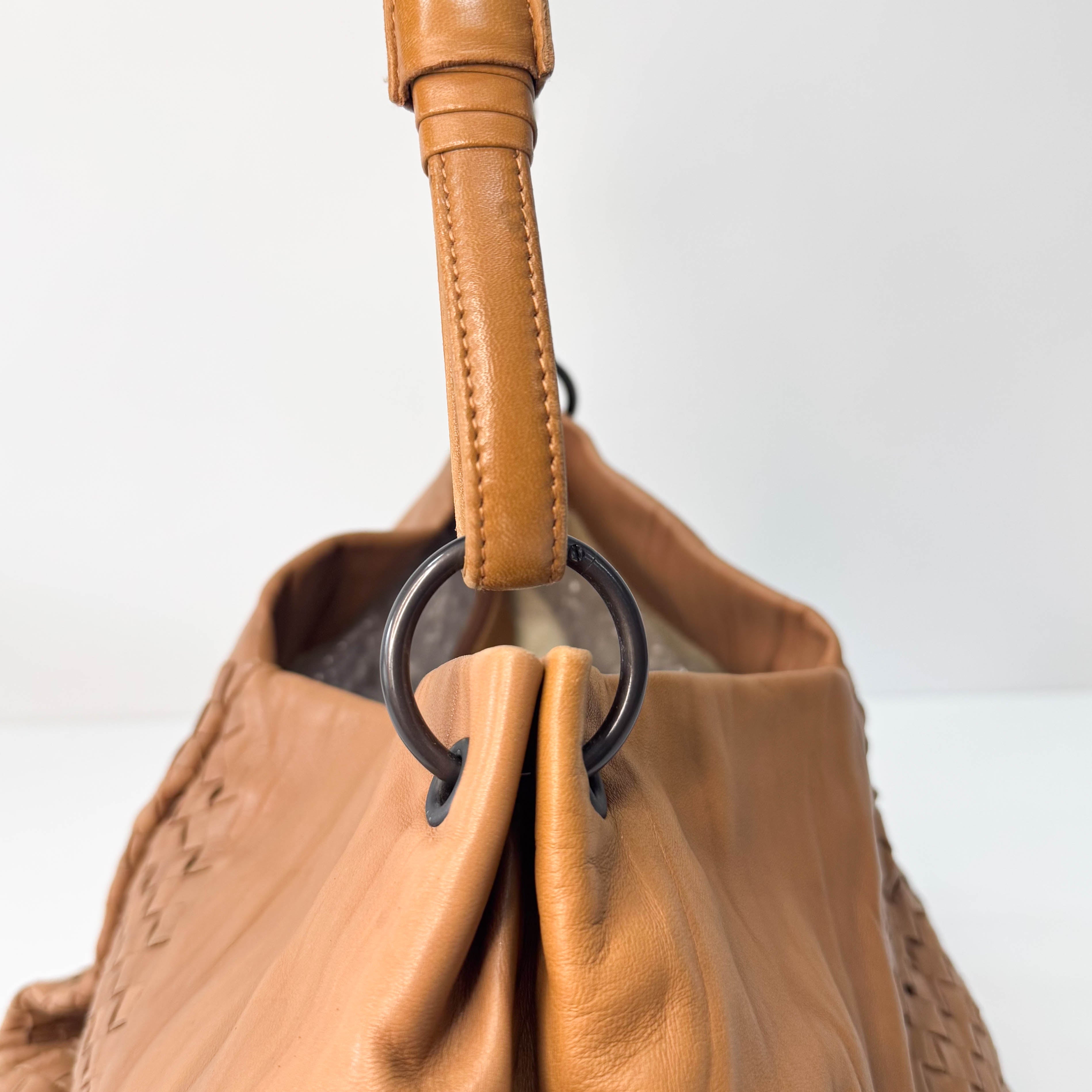 Caramel Brown Intrecciato Shoulder Bag