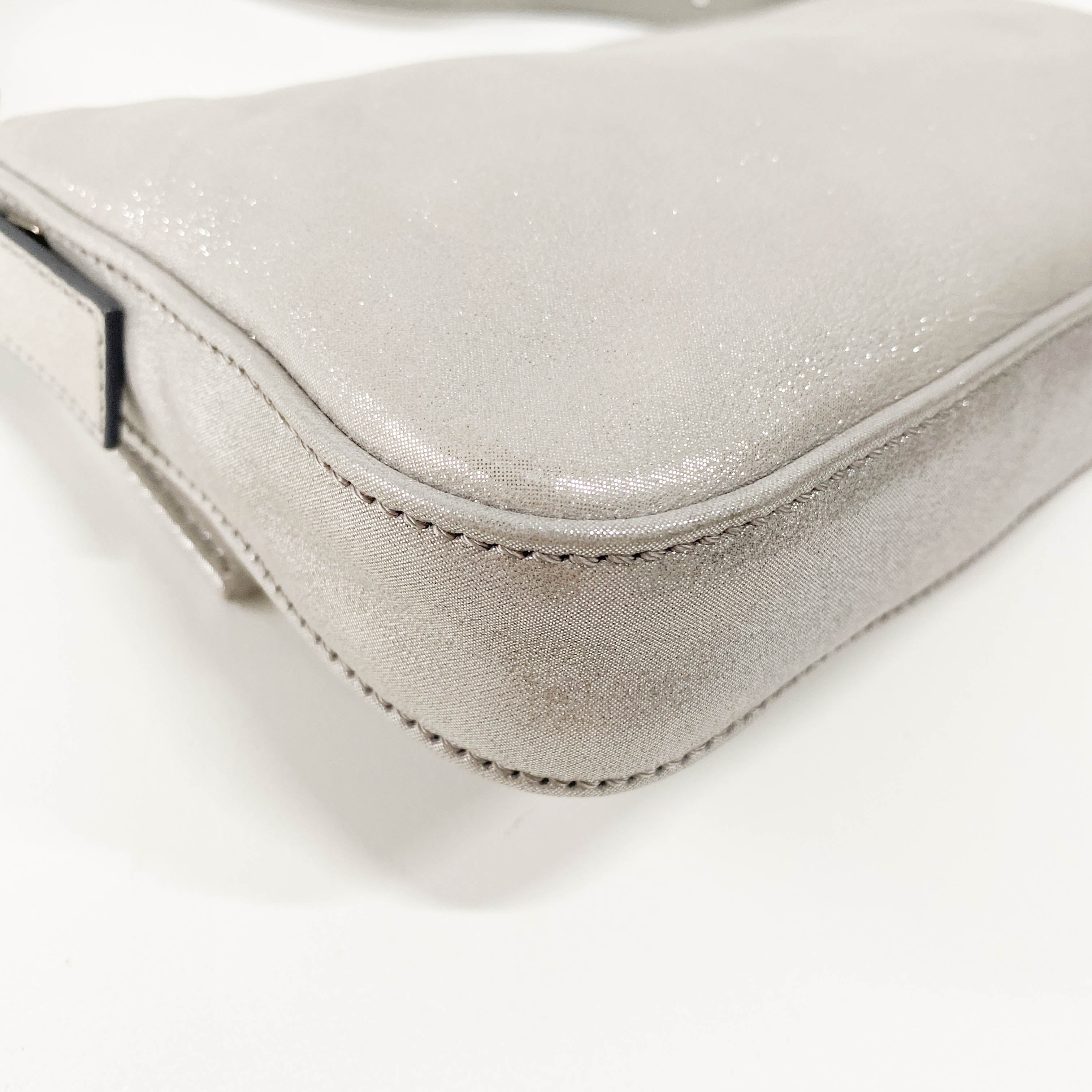 Baguette Glitter Grey Nappa Leather Shoulder Bag