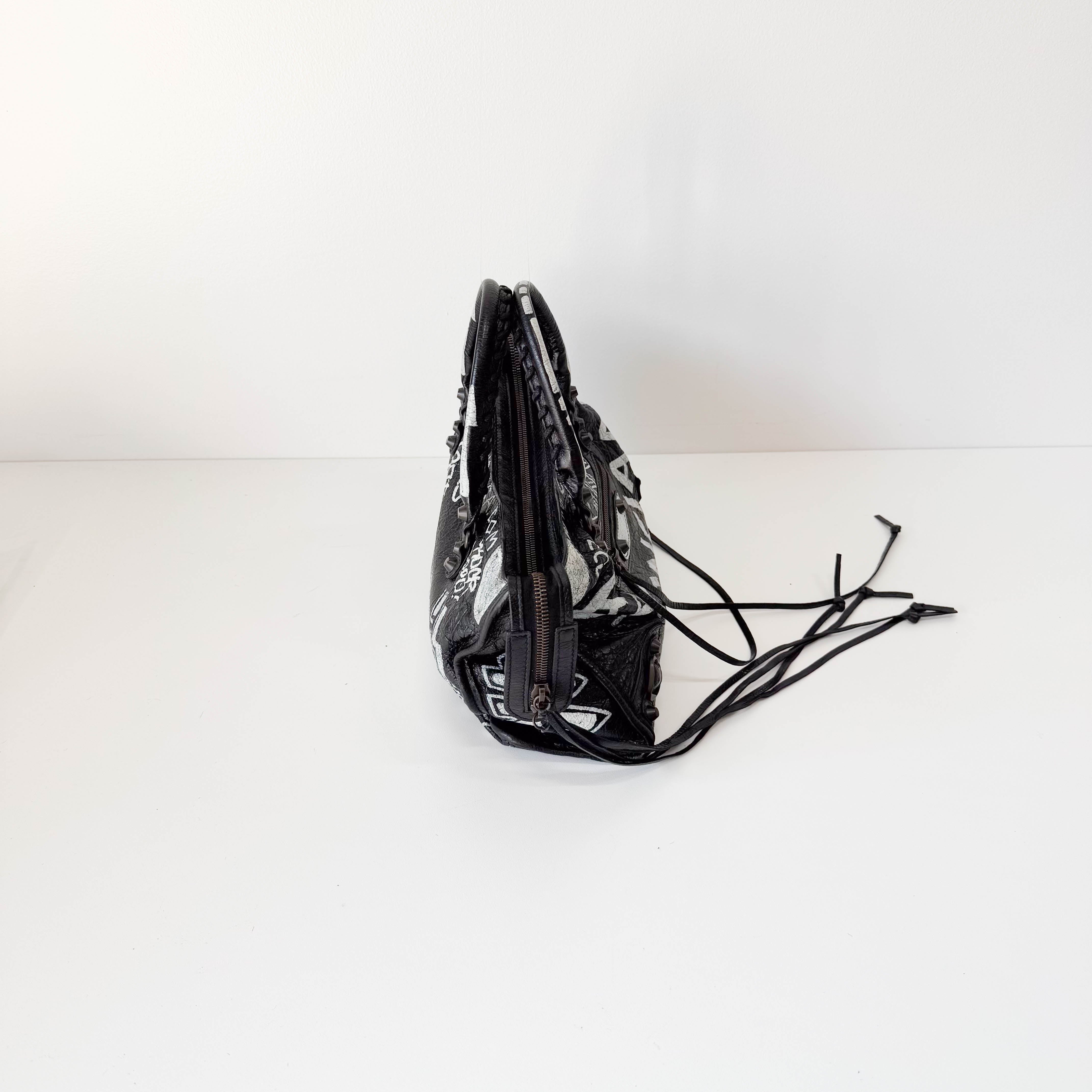 Graffiti The City Black Leather Hand Bag