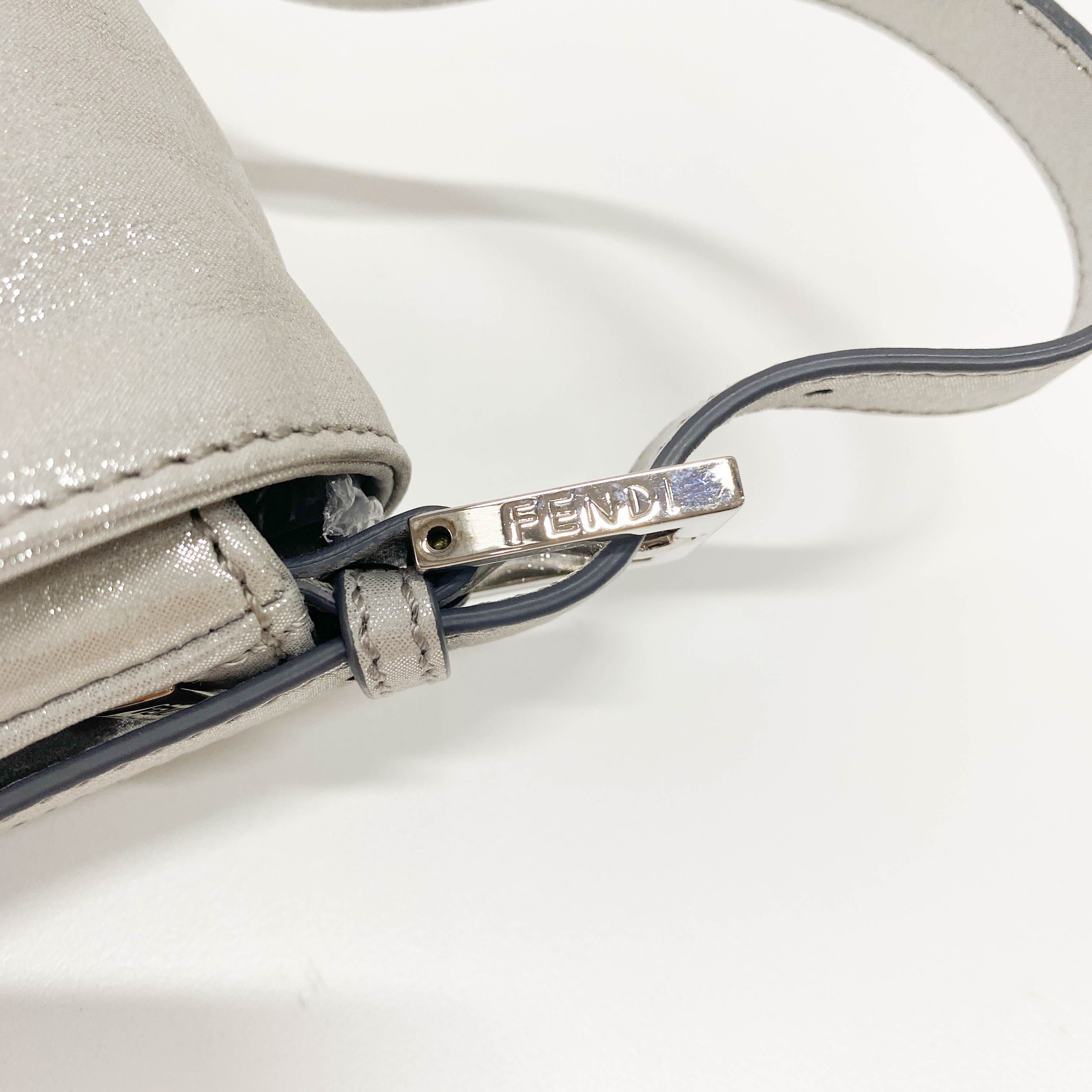 Baguette Glitter Grey Nappa Leather Shoulder Bag