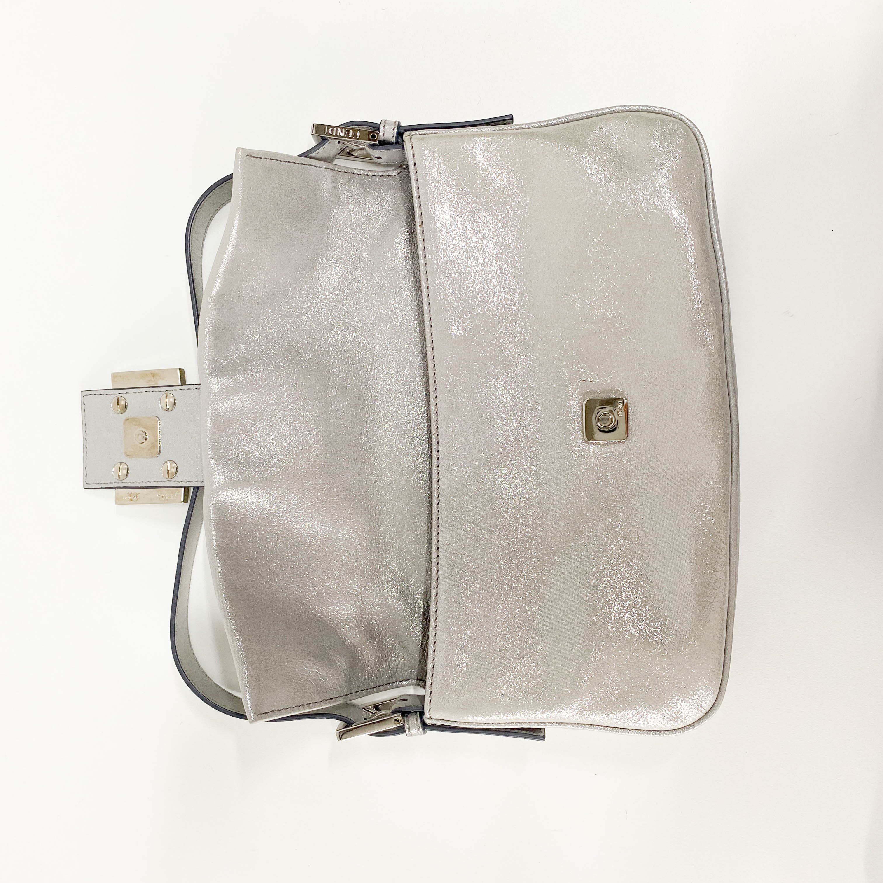 Baguette Glitter Grey Nappa Leather Shoulder Bag