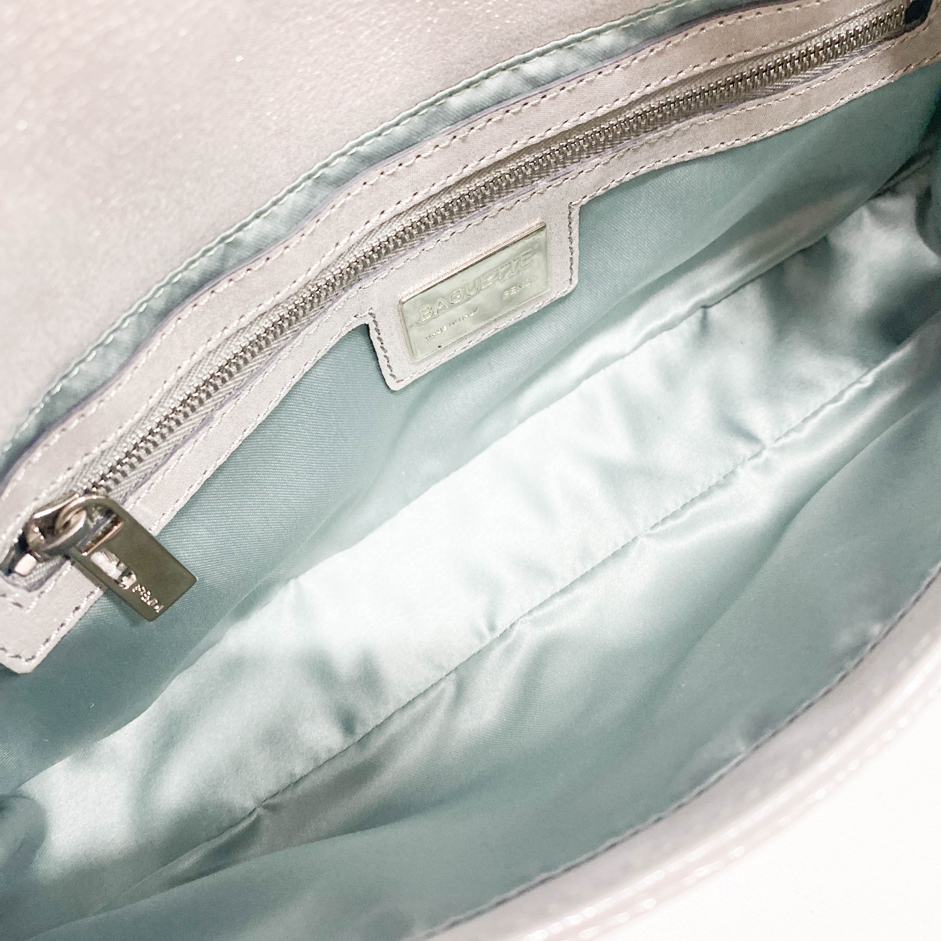 Baguette Glitter Grey Nappa Leather Shoulder Bag