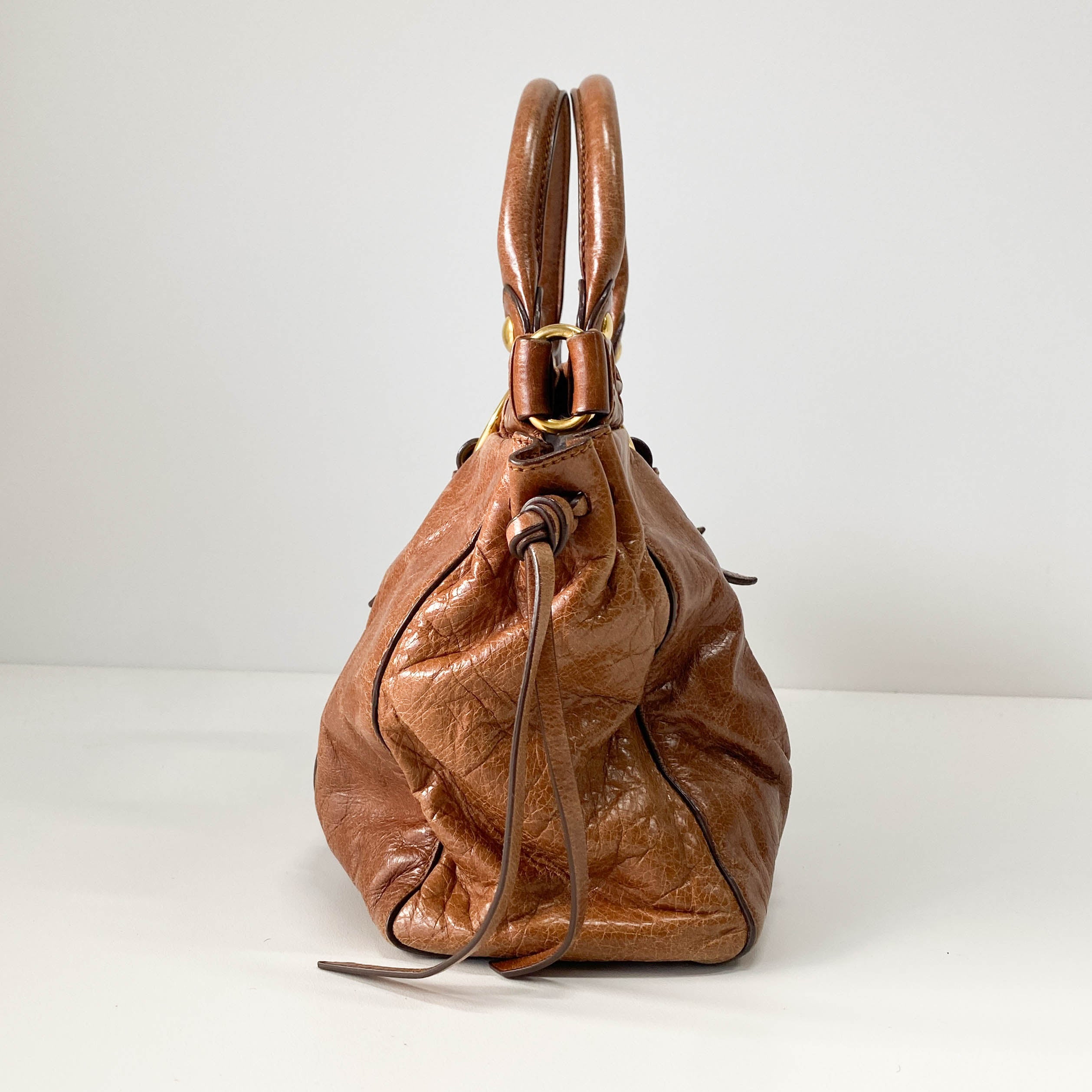 Vitello Bauletto Brown Leather Handle/Shoulder Bag