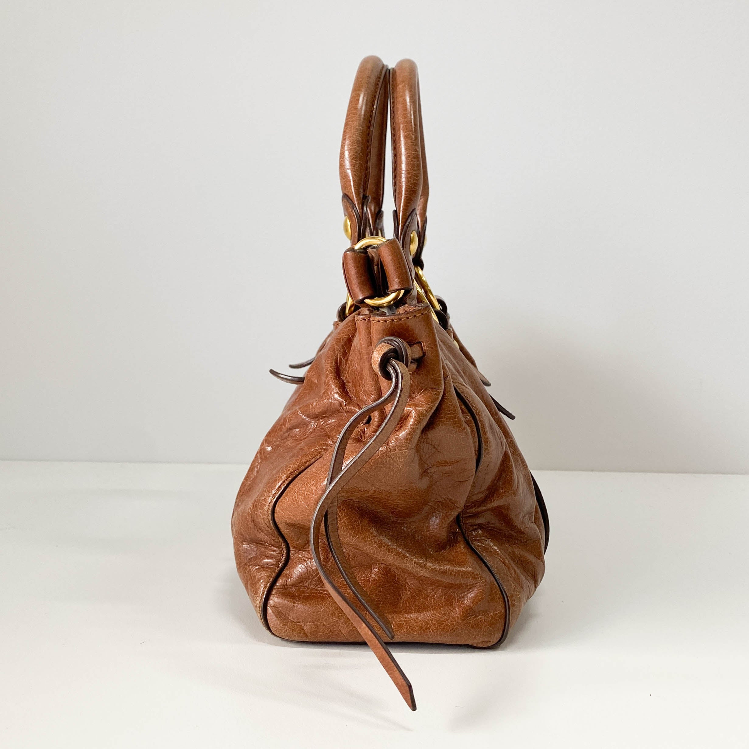 Vitello Bauletto Brown Leather Handle/Shoulder Bag