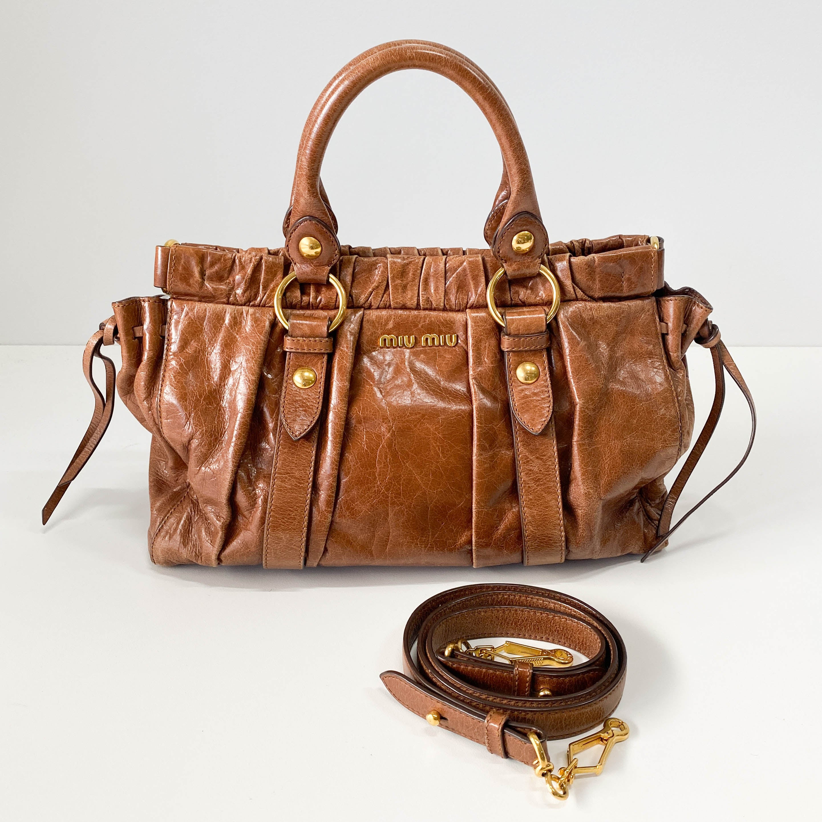 Vitello Bauletto Brown Leather Handle/Shoulder Bag