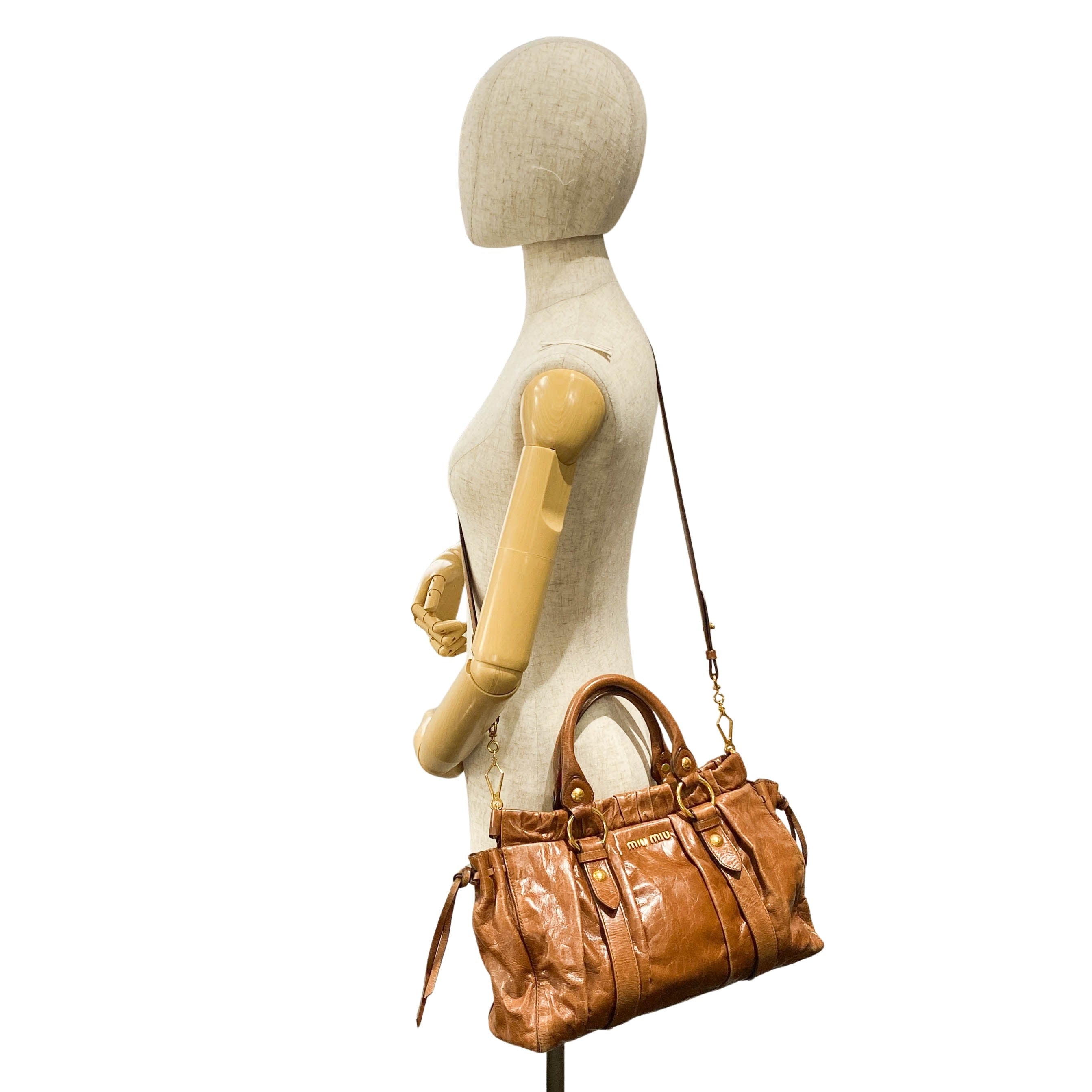 Vitello Bauletto Brown Leather Handle/Shoulder Bag