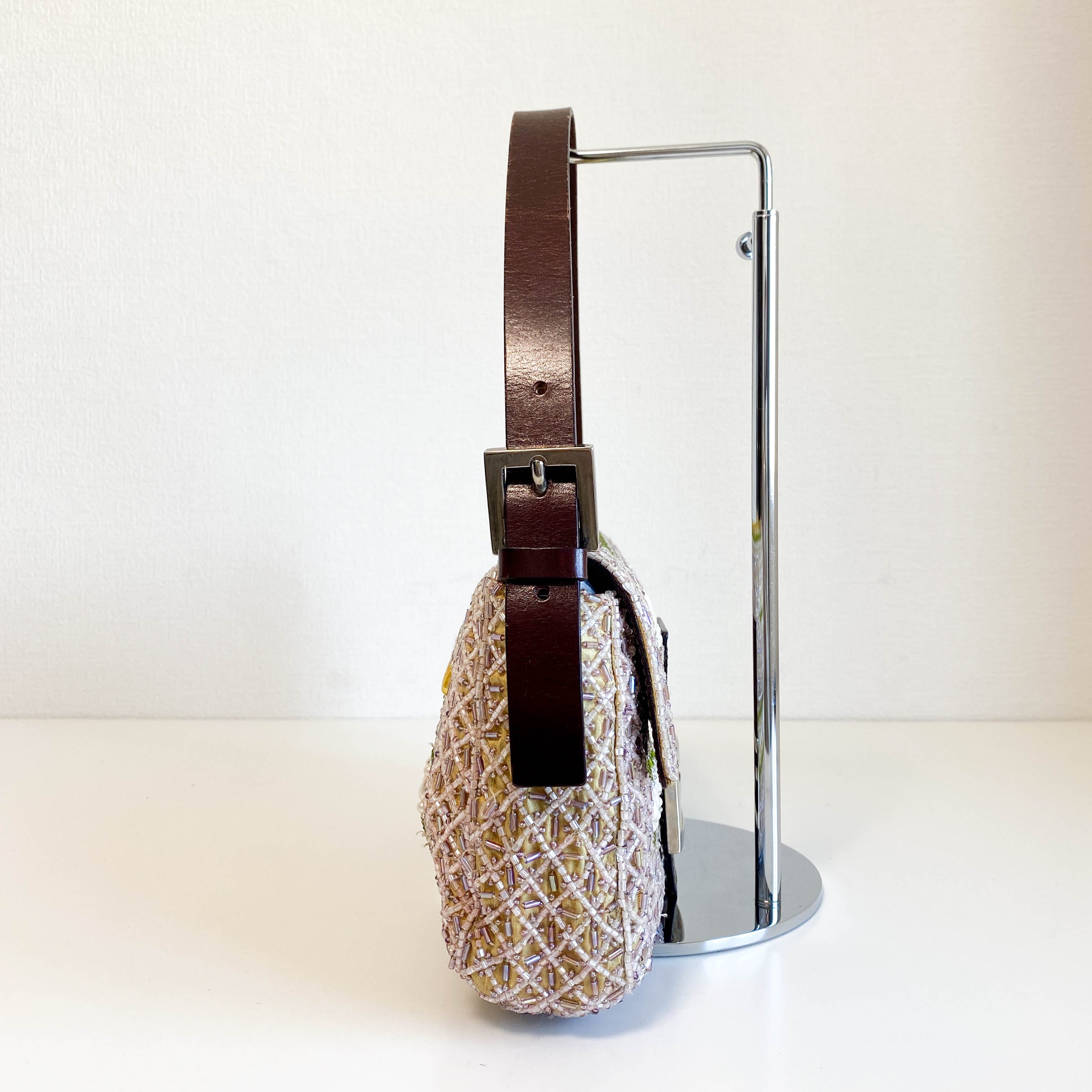 Baguette Pink Beaded Yellow / Green Shoulder Bag