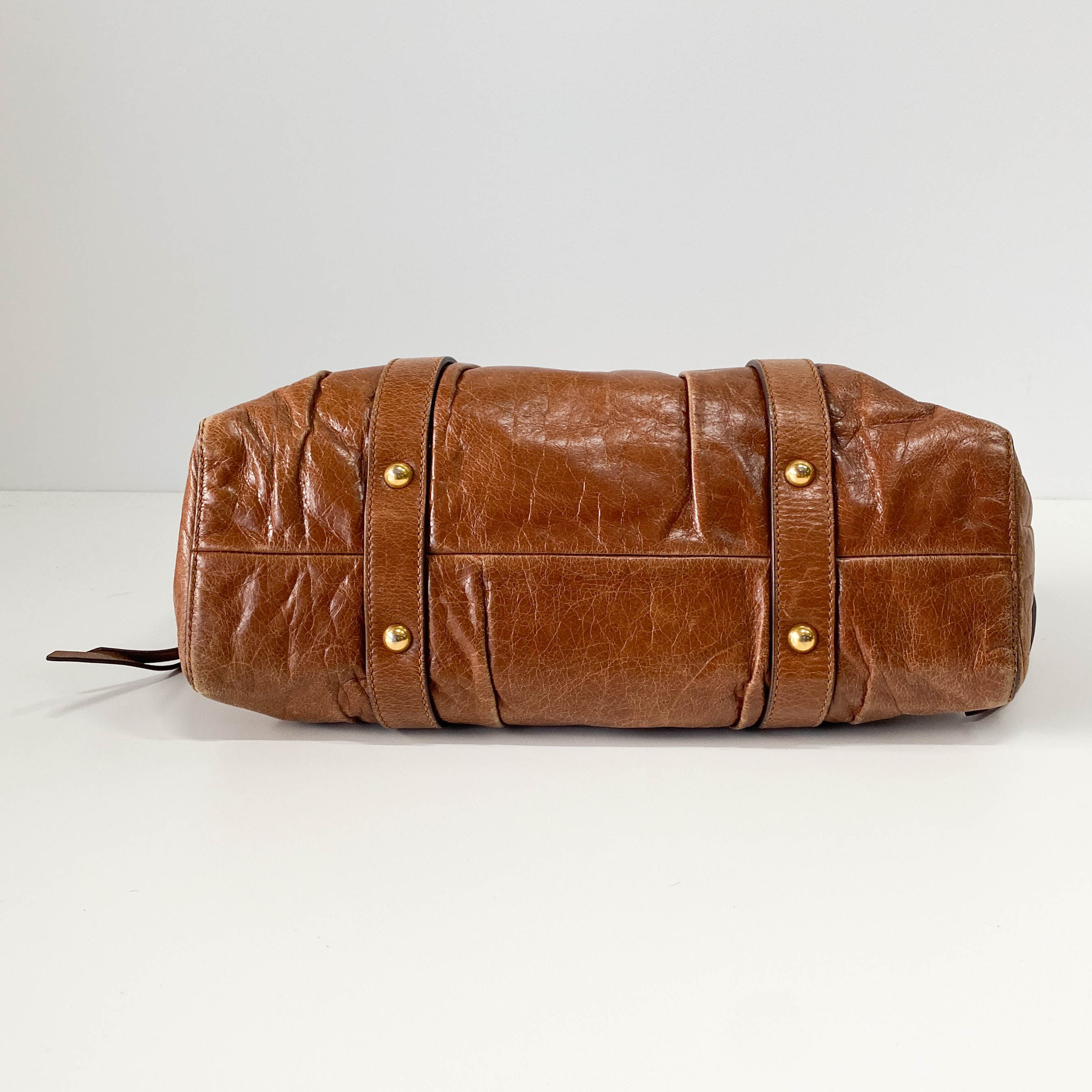 Vitello Bauletto Brown Leather Handle/Shoulder Bag