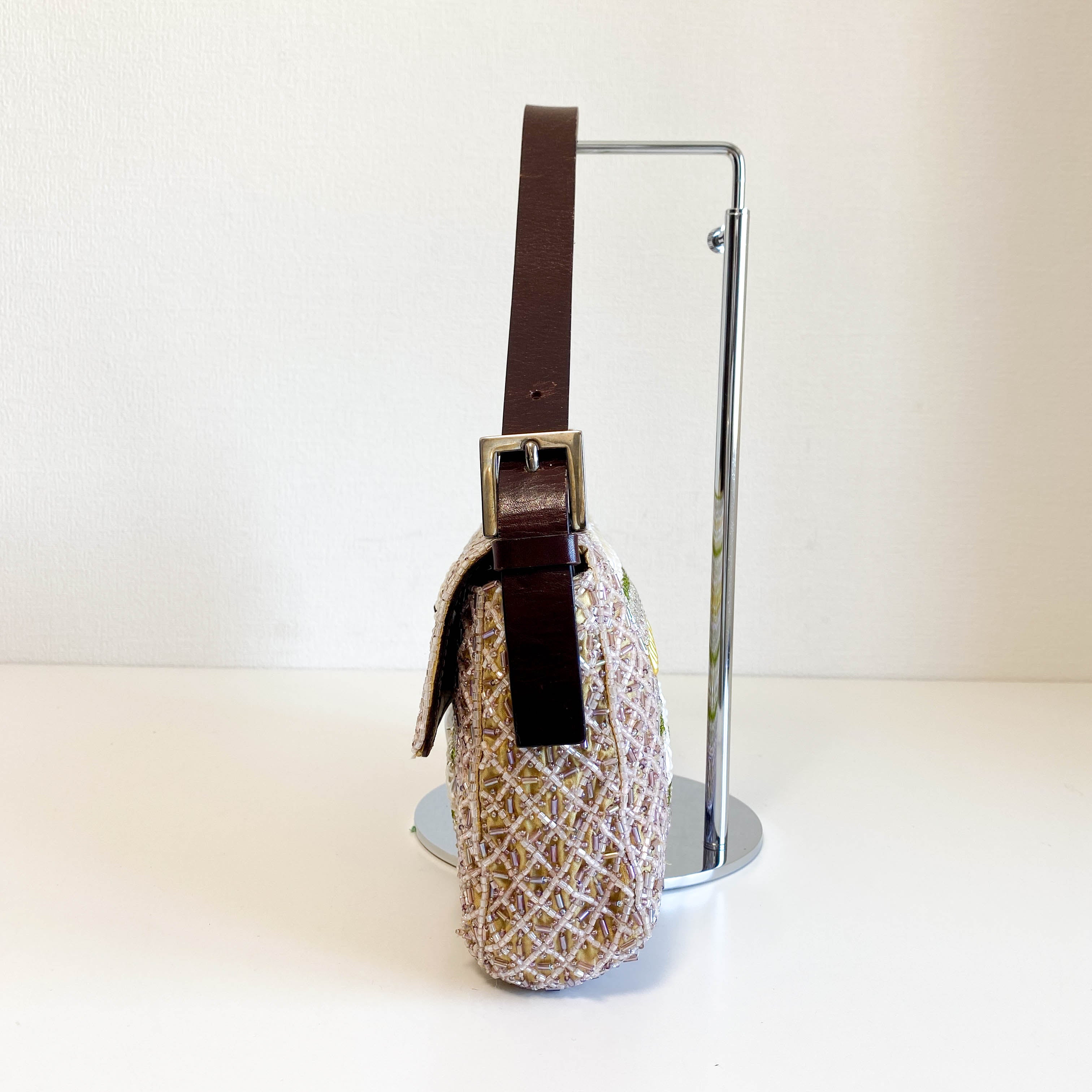 Baguette Pink Beaded Yellow / Green Shoulder Bag