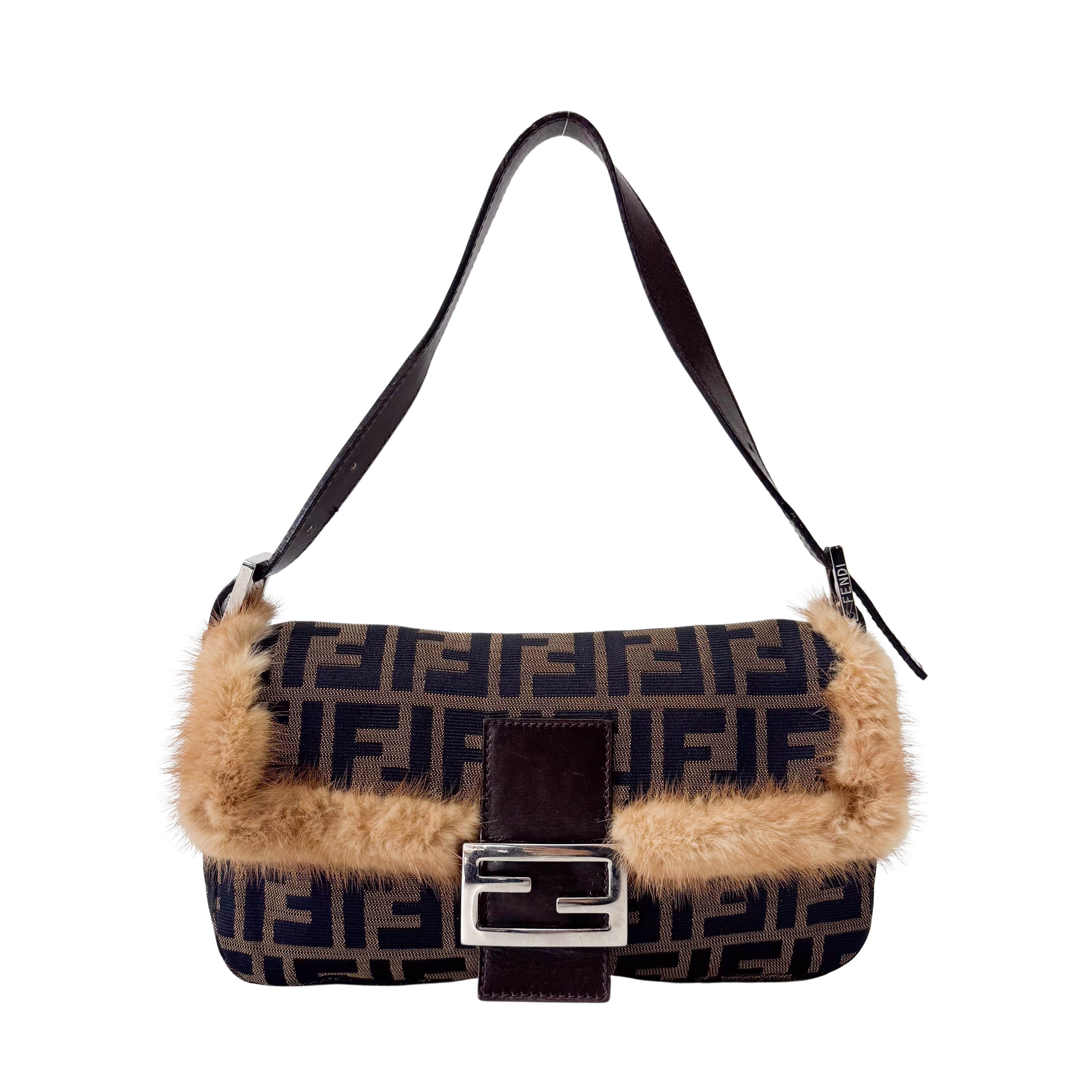 Baguette Zucca with Fur Shoulder Bag