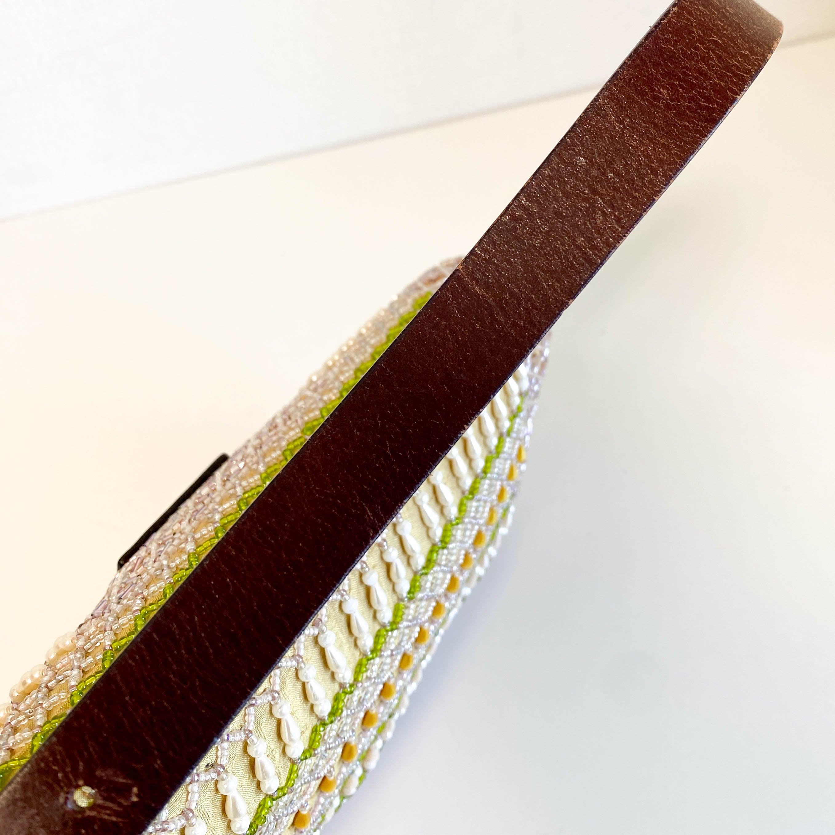 Baguette Pink Beaded Yellow / Green Shoulder Bag