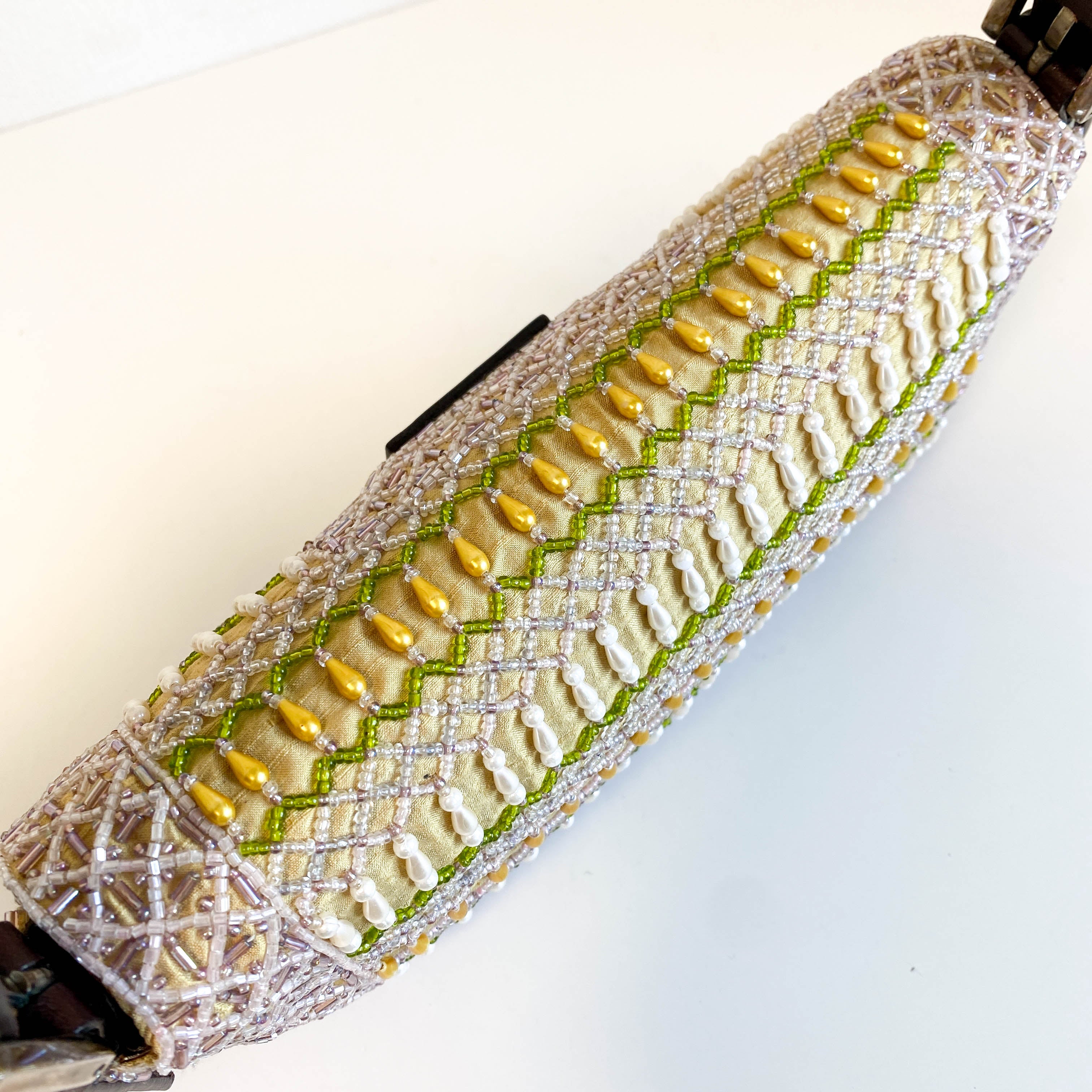 Baguette Pink Beaded Yellow / Green Shoulder Bag