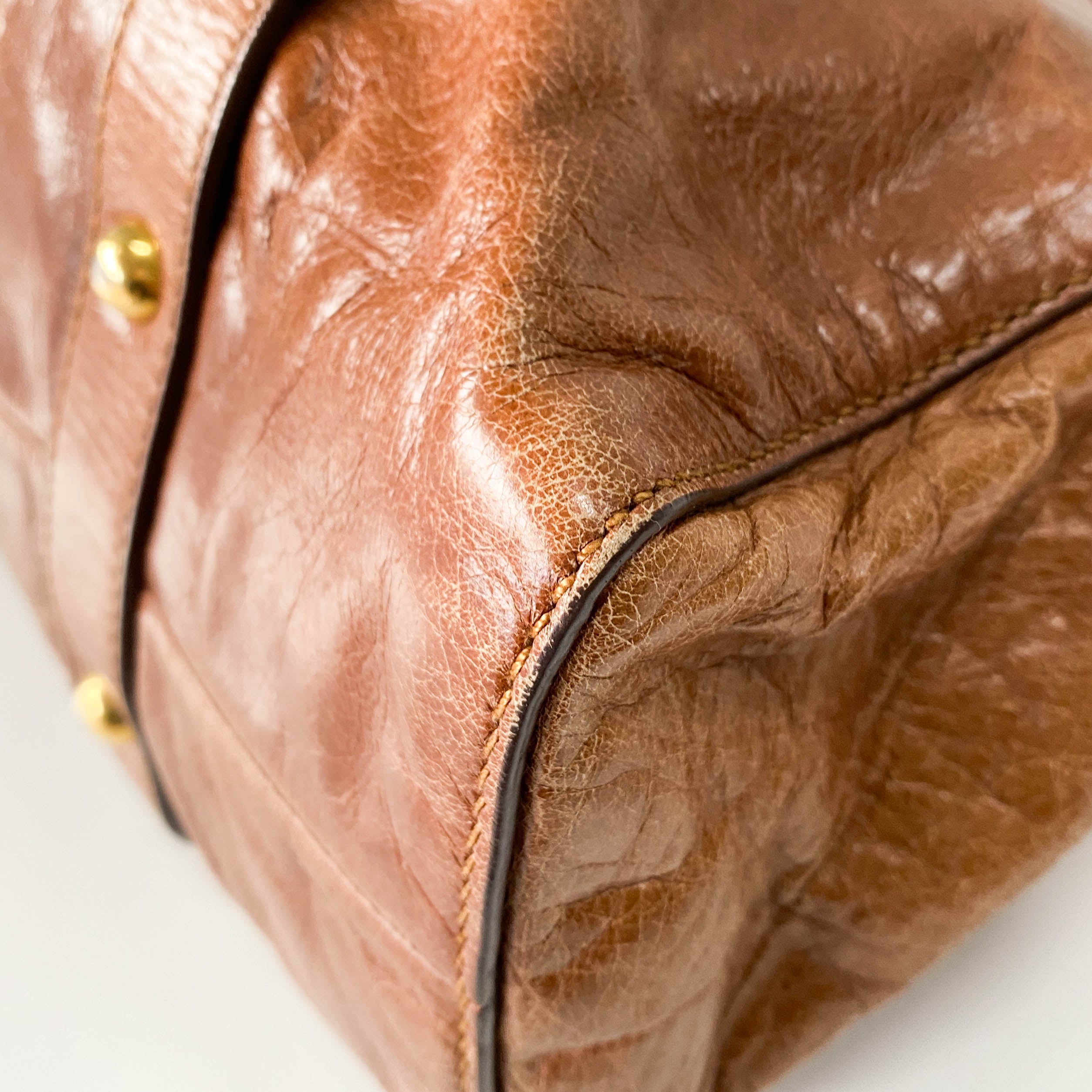 Vitello Bauletto Brown Leather Handle/Shoulder Bag