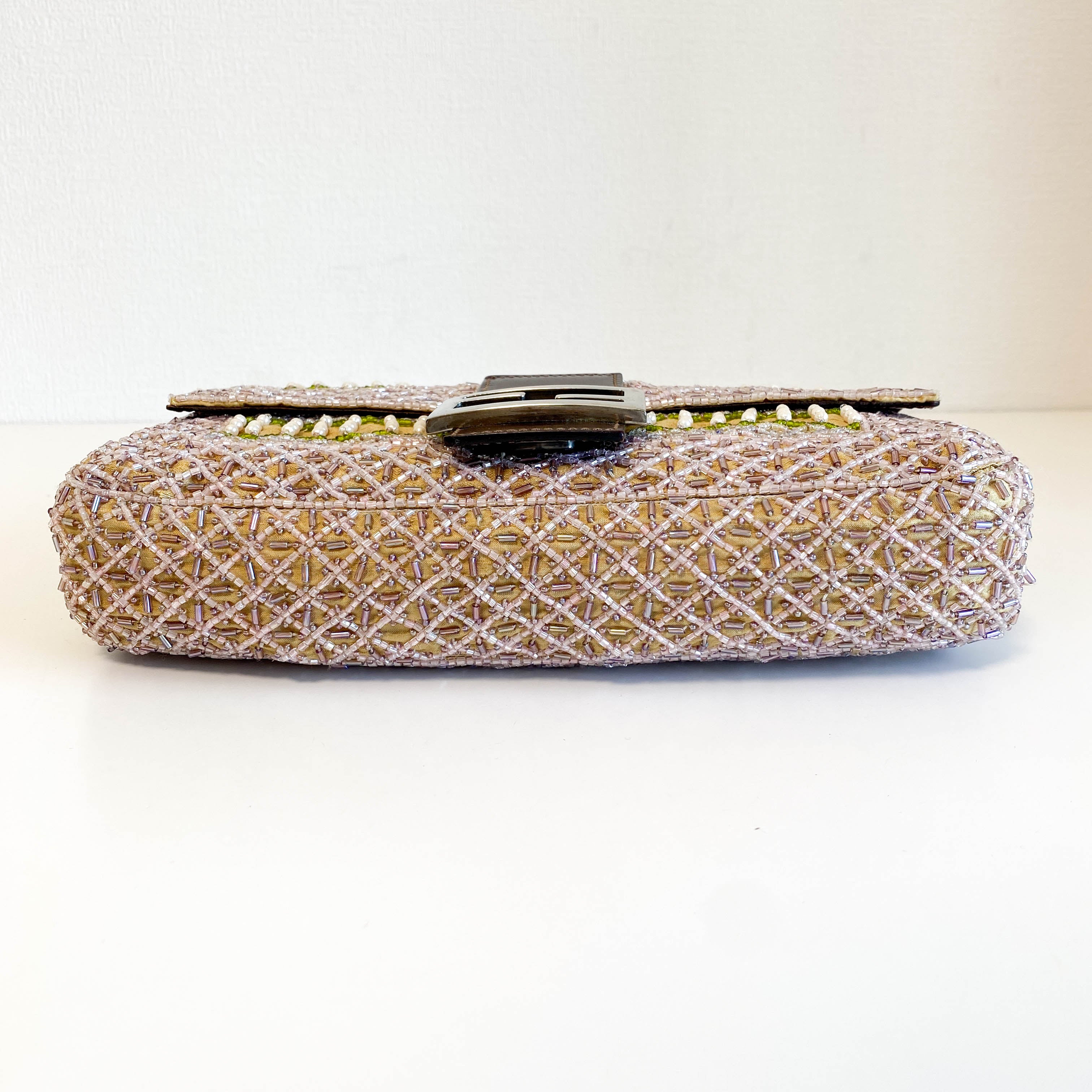 Baguette Pink Beaded Yellow / Green Shoulder Bag