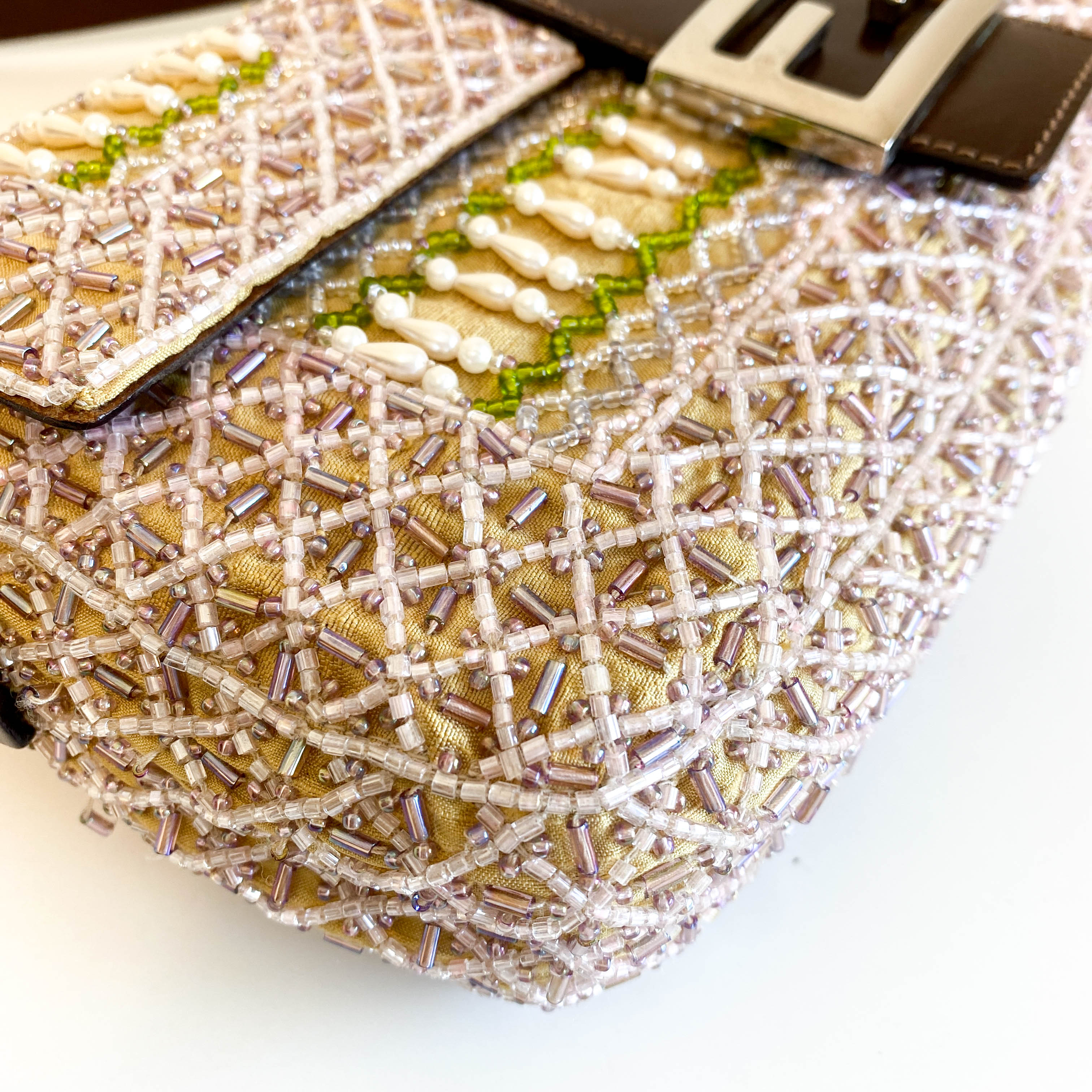 Baguette Pink Beaded Yellow / Green Shoulder Bag