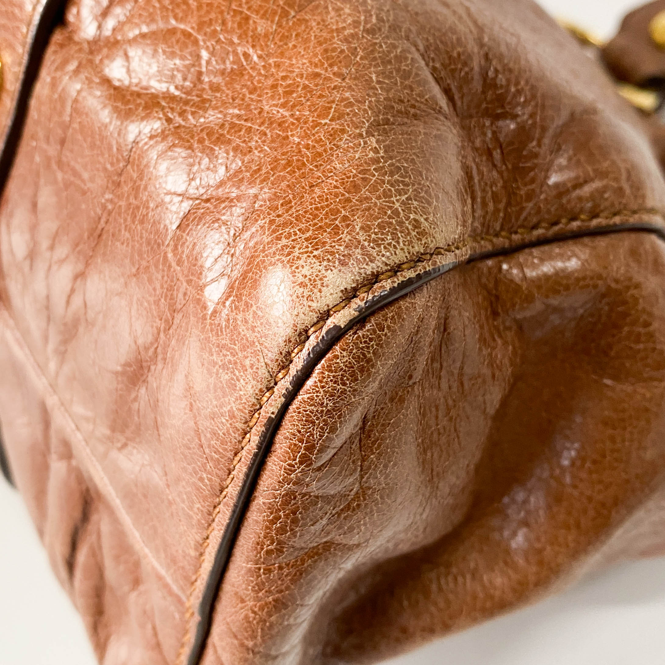 Vitello Bauletto Brown Leather Handle/Shoulder Bag