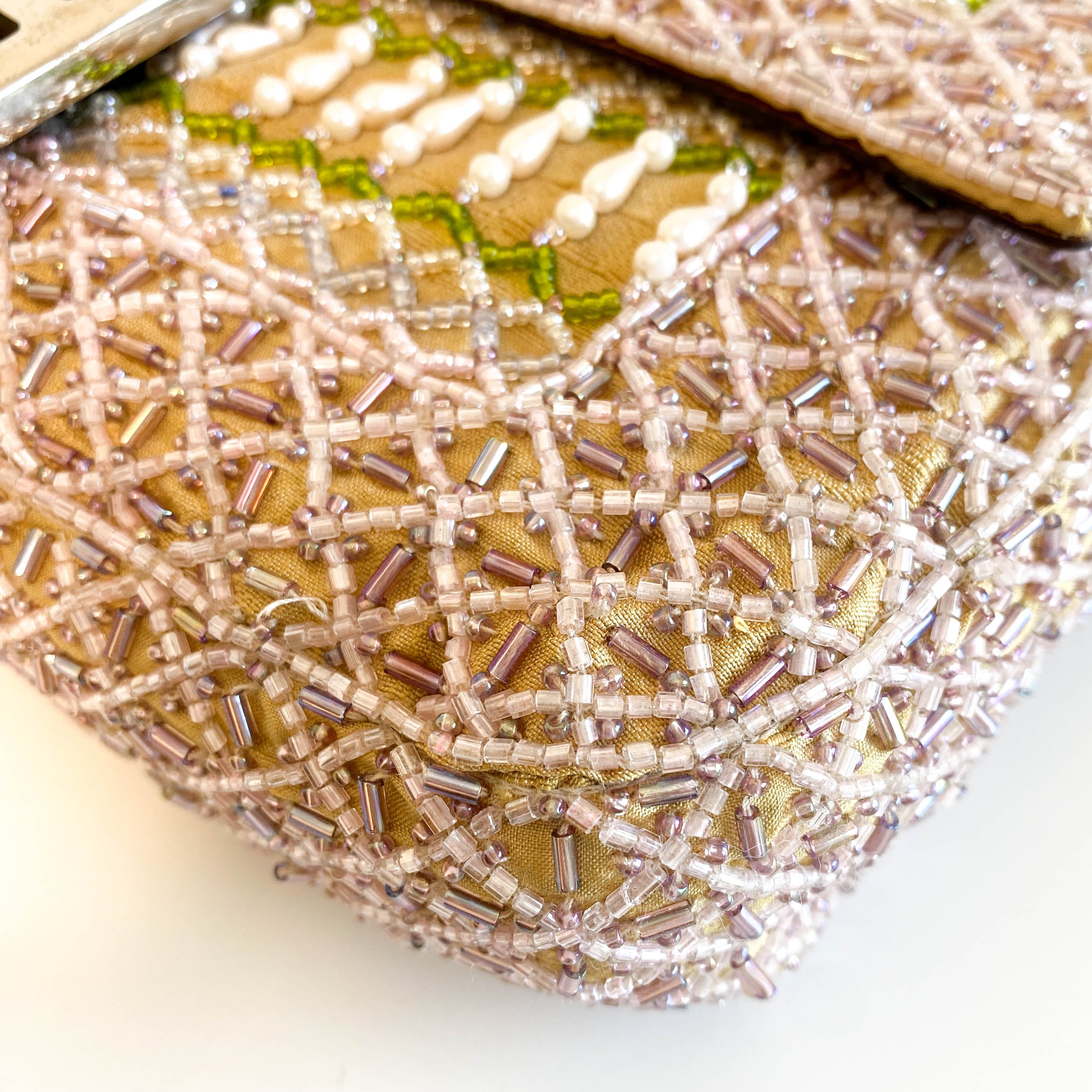 Baguette Pink Beaded Yellow / Green Shoulder Bag