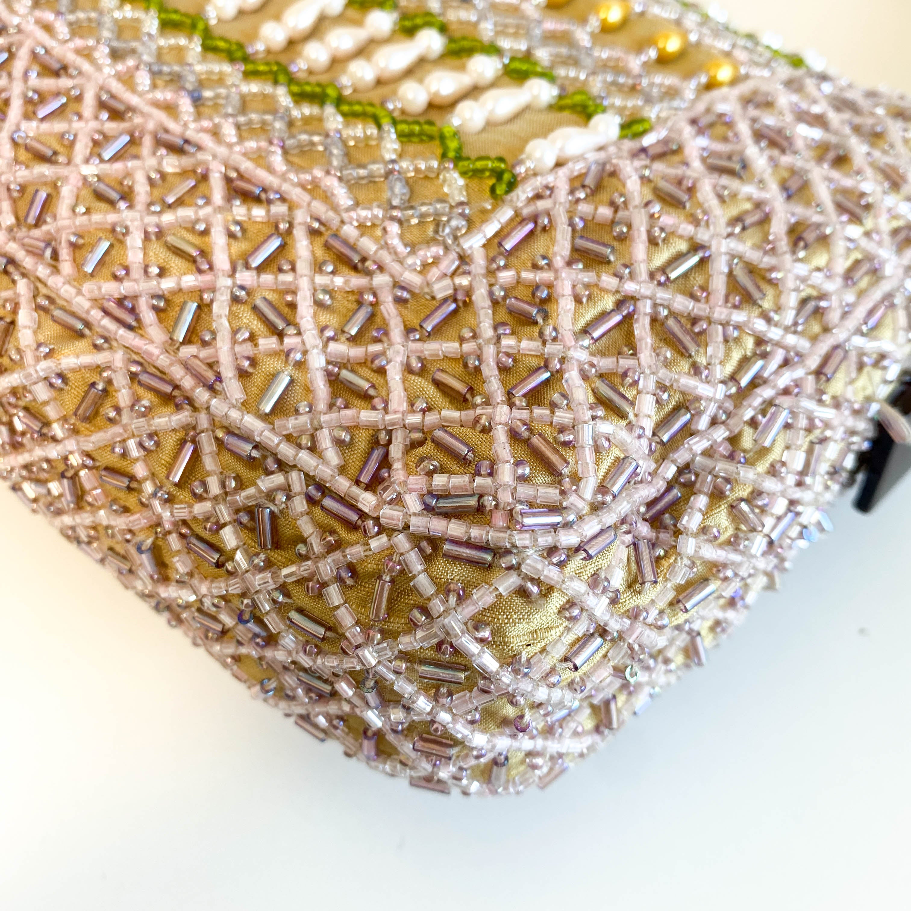 Baguette Pink Beaded Yellow / Green Shoulder Bag